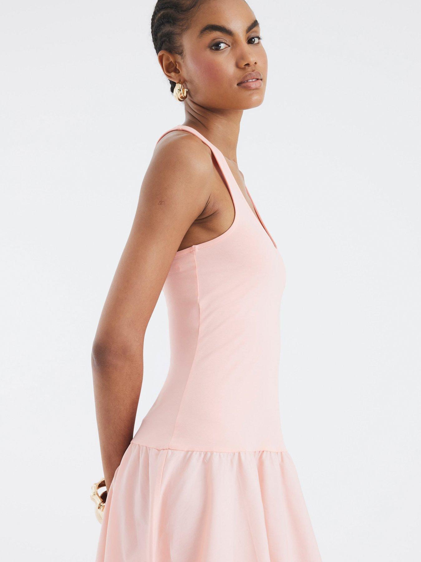 Image 4 of 4 of River Island Scoop Poplin Mix Dress - Pink