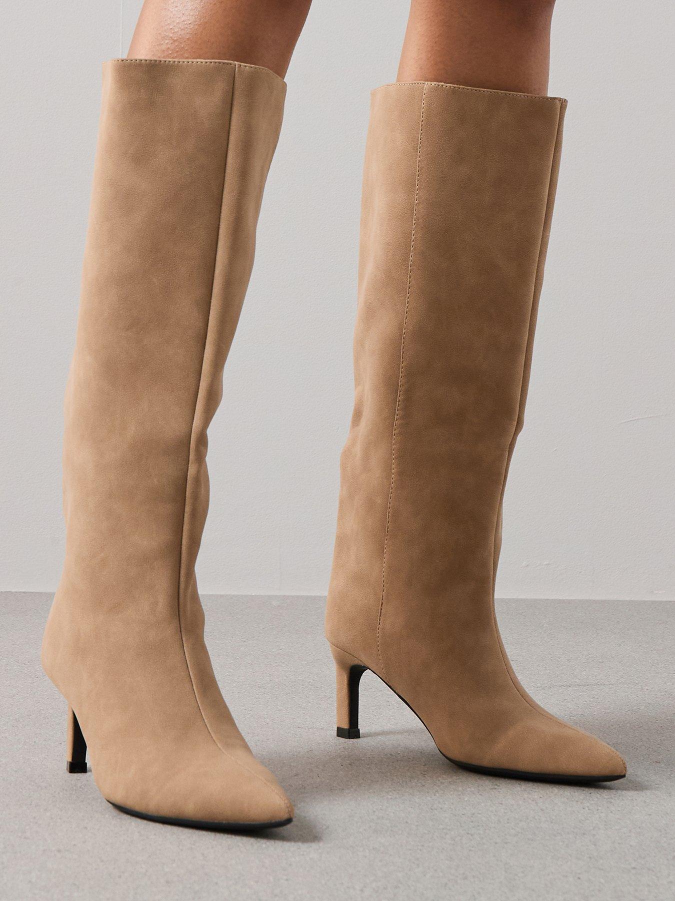 Image 1 of 7 of V by Very Micro Heel Straight Leg Knee Boot - Taupe