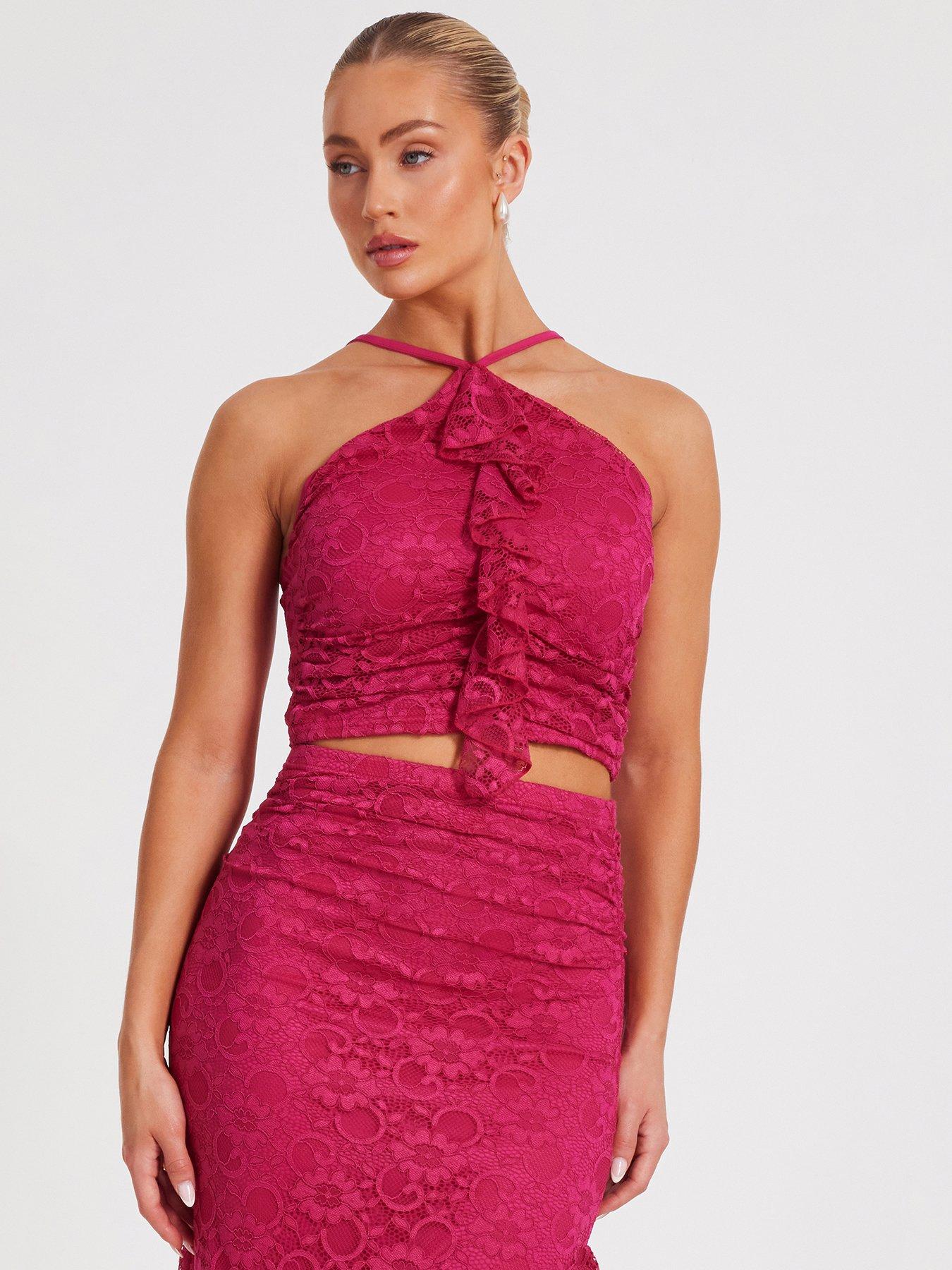 quiz-hot-pink-lace-crop-top