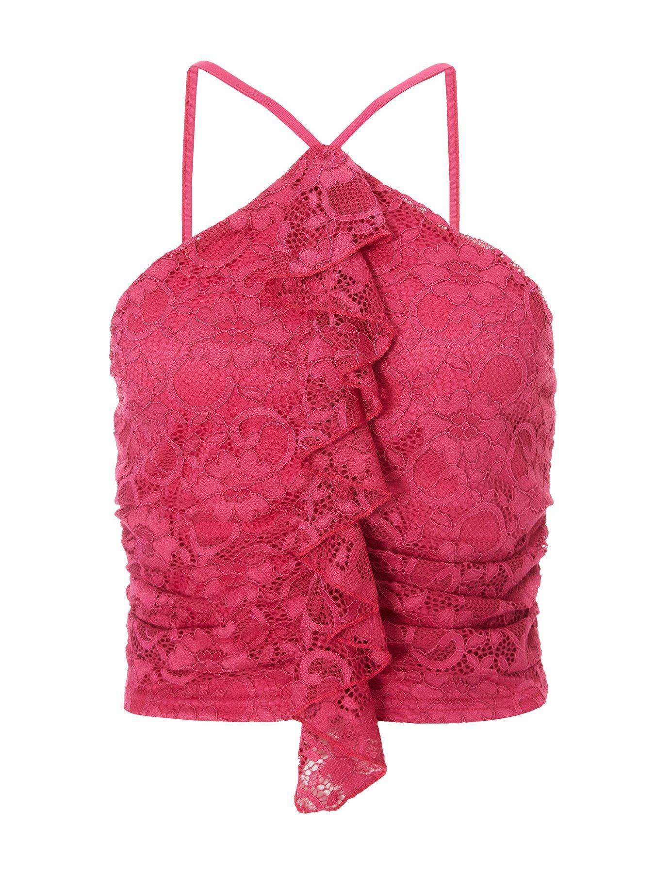  image of quiz-hot-pink-lace-crop-top