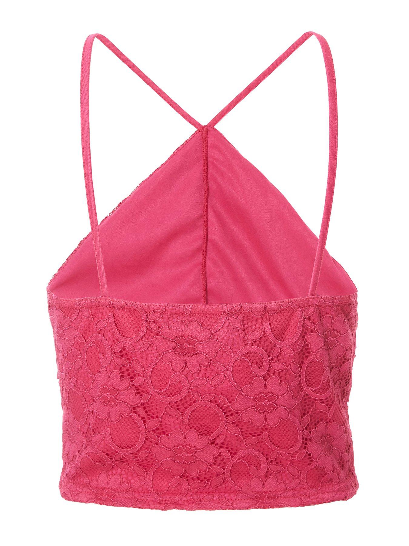  image of quiz-hot-pink-lace-crop-top