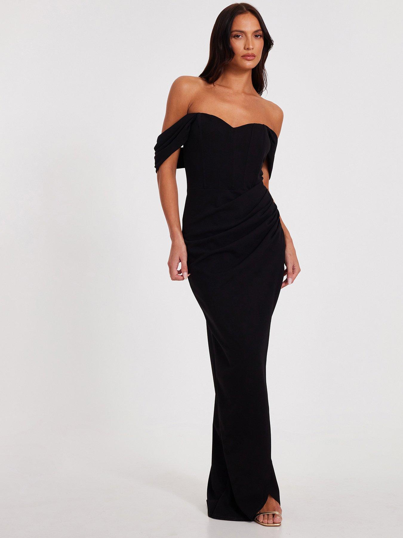 Quiz Black Chiffon Bardot Maxi Dress | Littlewoods