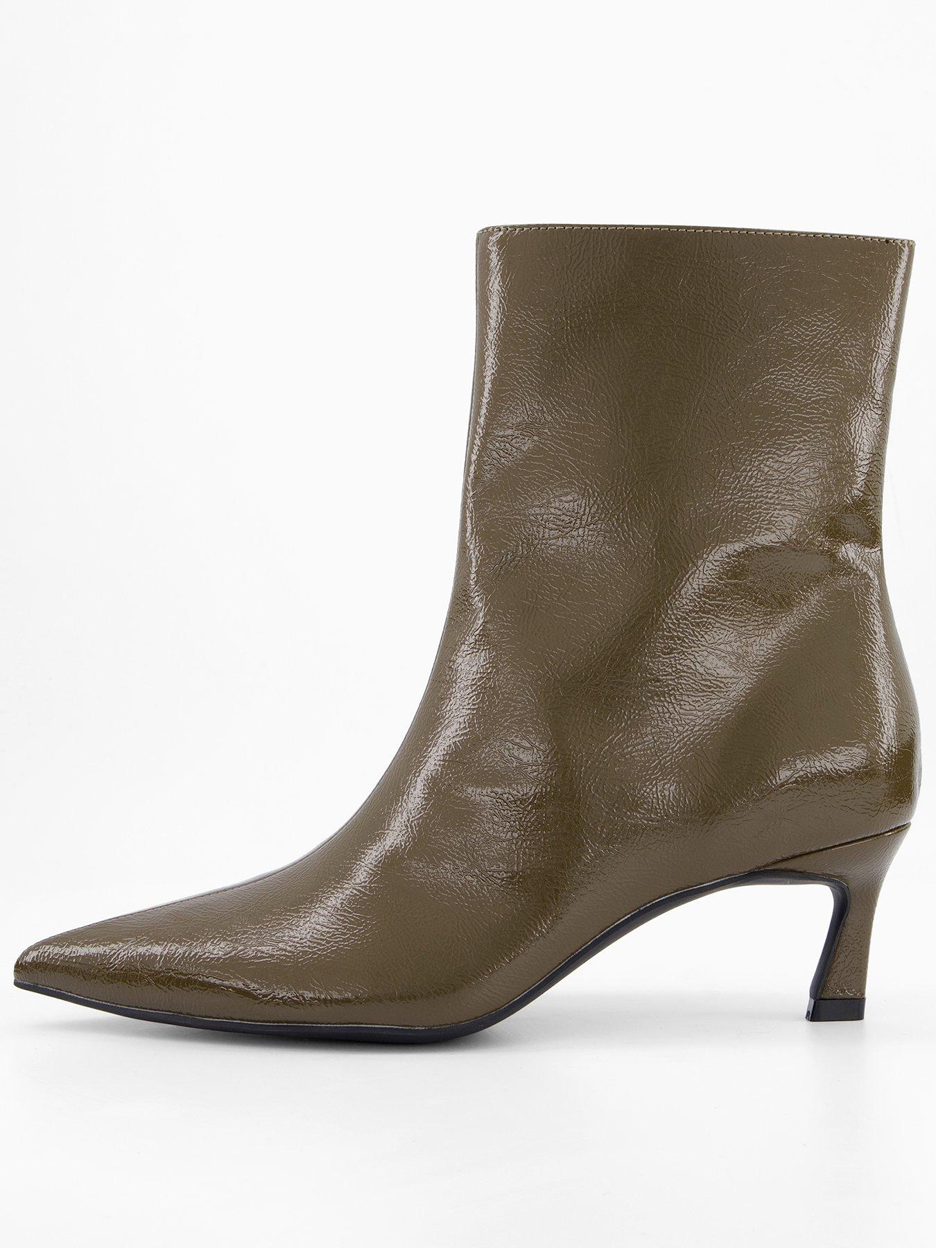 undefined Pointed Toe Ankle Boots - Khaki