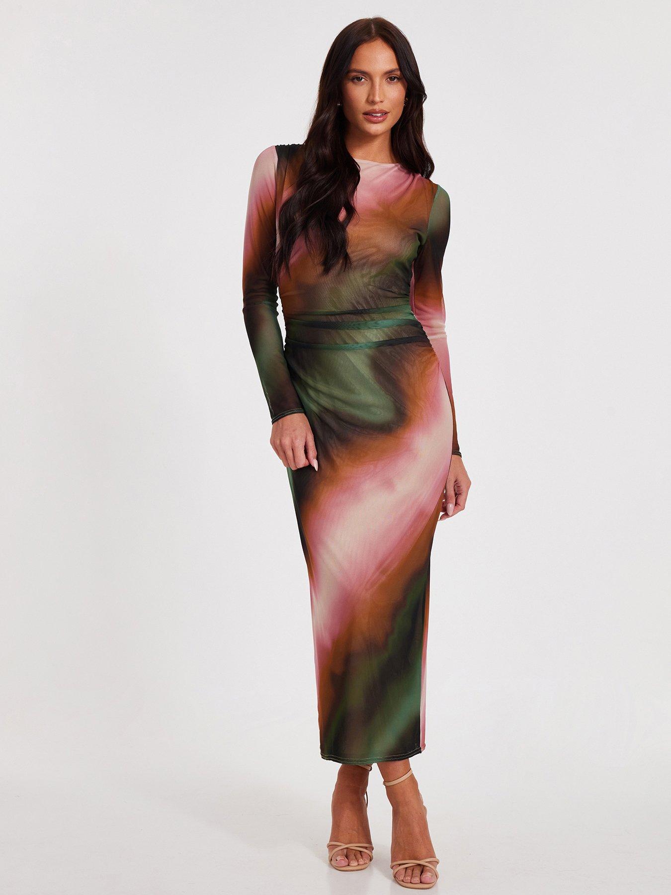 quiz-mesh-marble-print-midaxi-dress