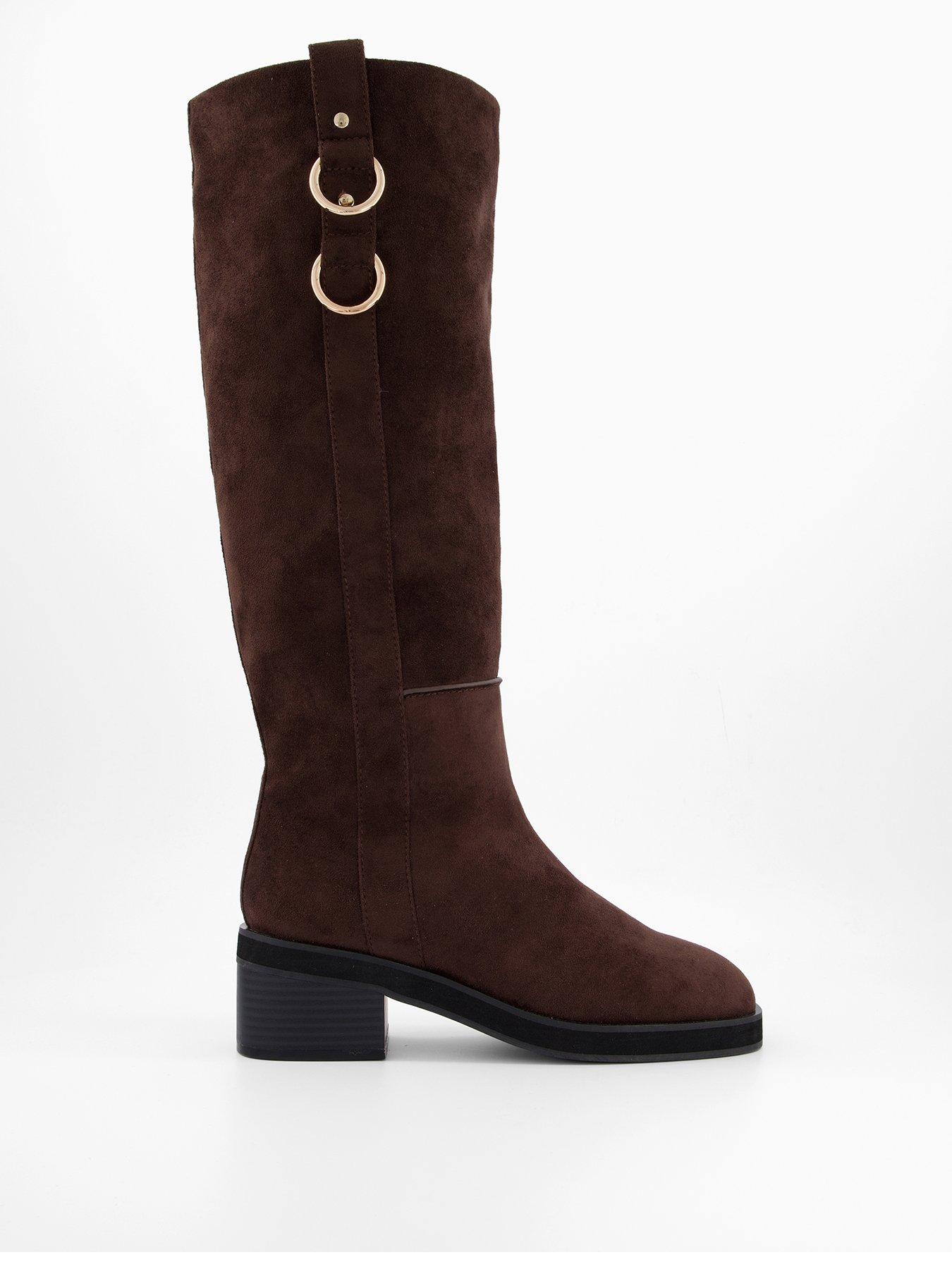 undefined Low Block Heel Knee Boots - Brown