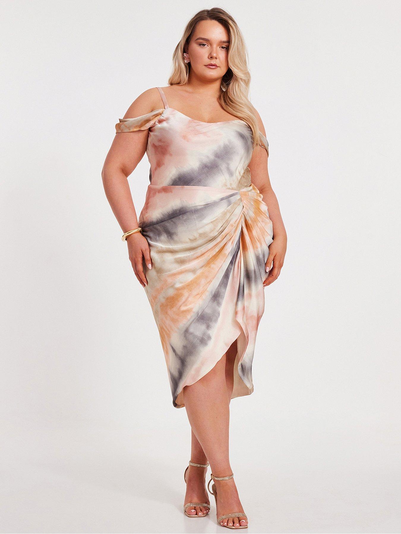 undefined Curve Satin Marble Print Midi Dress