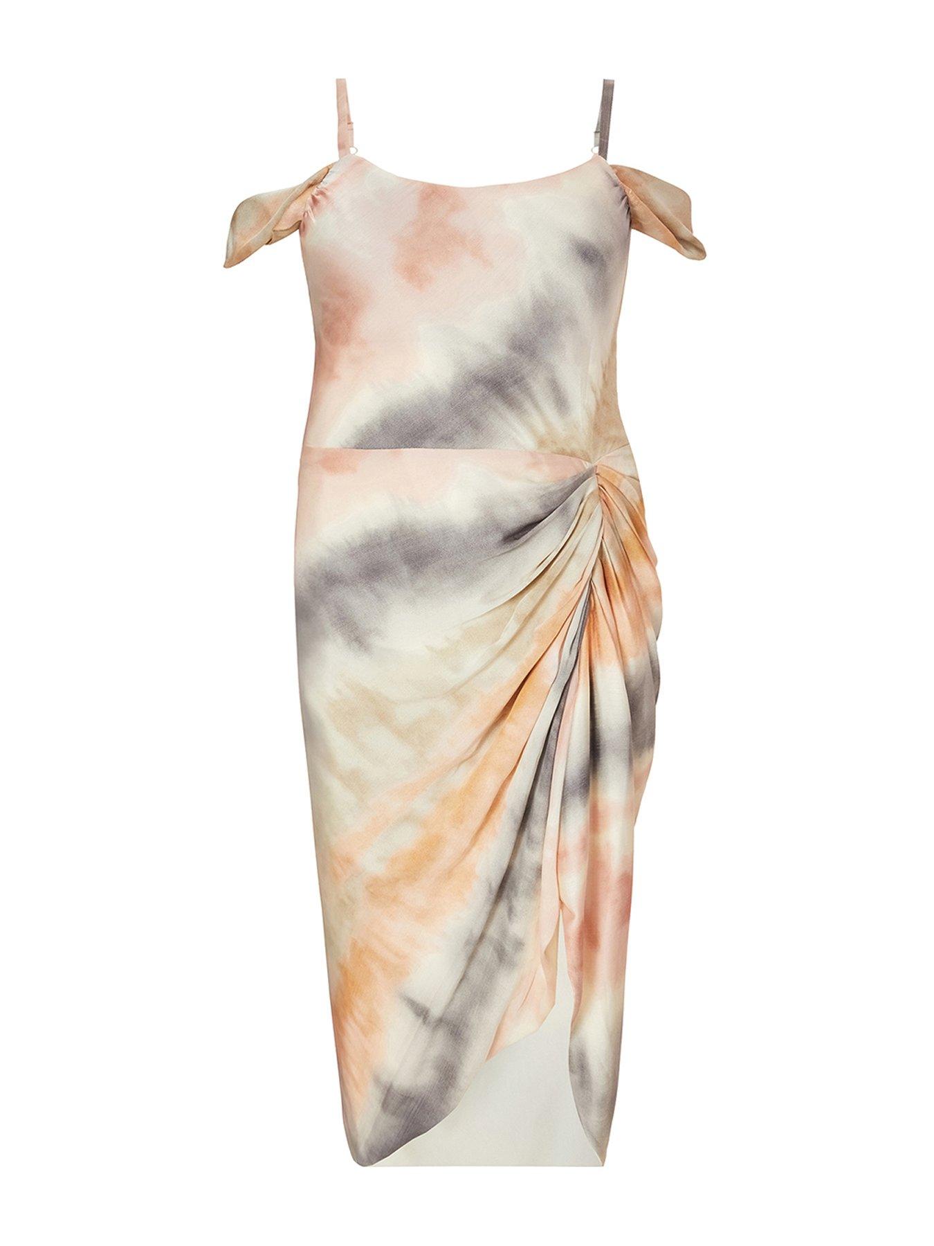 image of quiz-curve-satin-marble-print-midi-dress