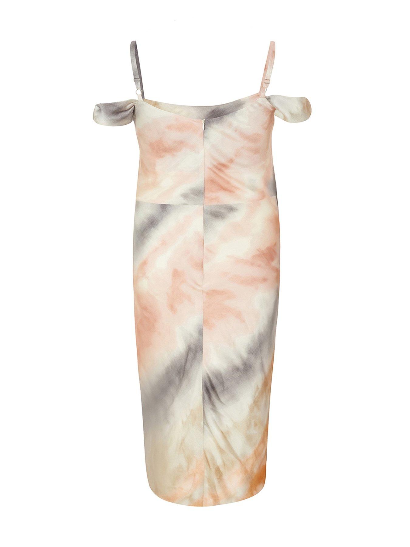  image of quiz-curve-satin-marble-print-midi-dress