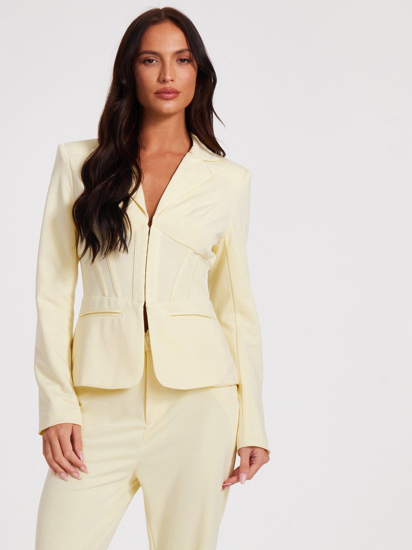  image of quiz-lemon-woven-tailored-blazer