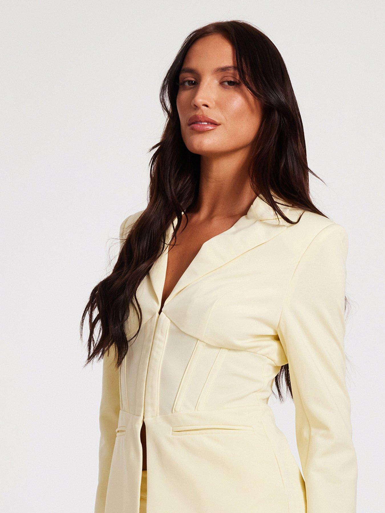  image of quiz-lemon-woven-tailored-blazer