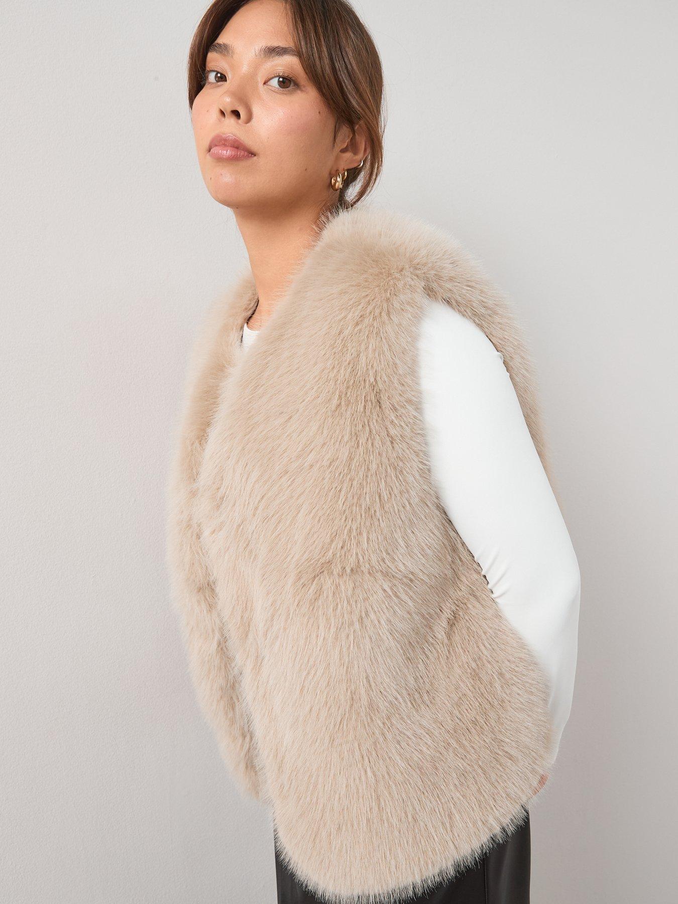 Image 4 of 7 of V by Very Curve Faux Fur Gilet - Beige
