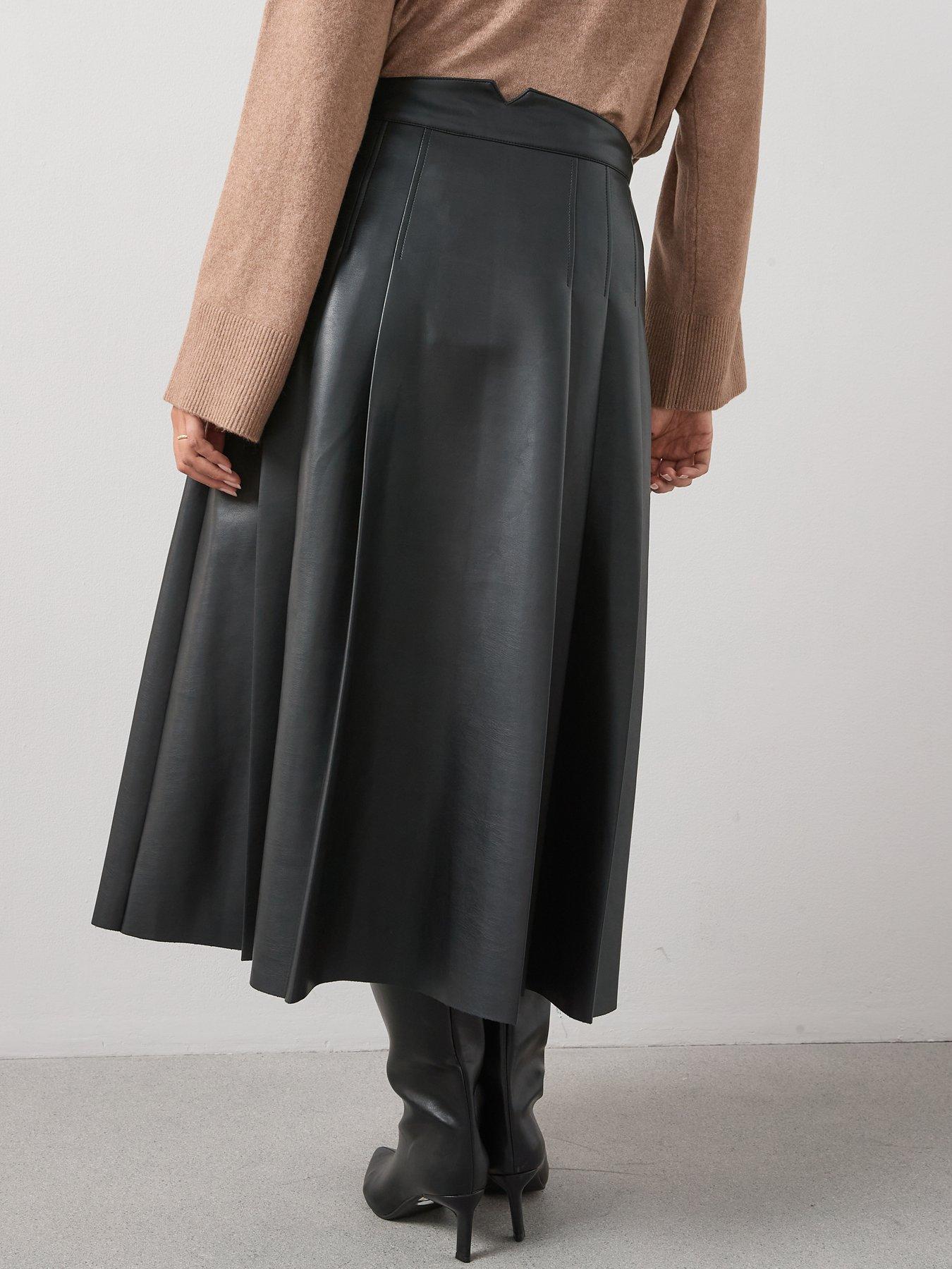 Image 2 of 7 of V by Very Curve Pu Pleated Midi Skirt - Black