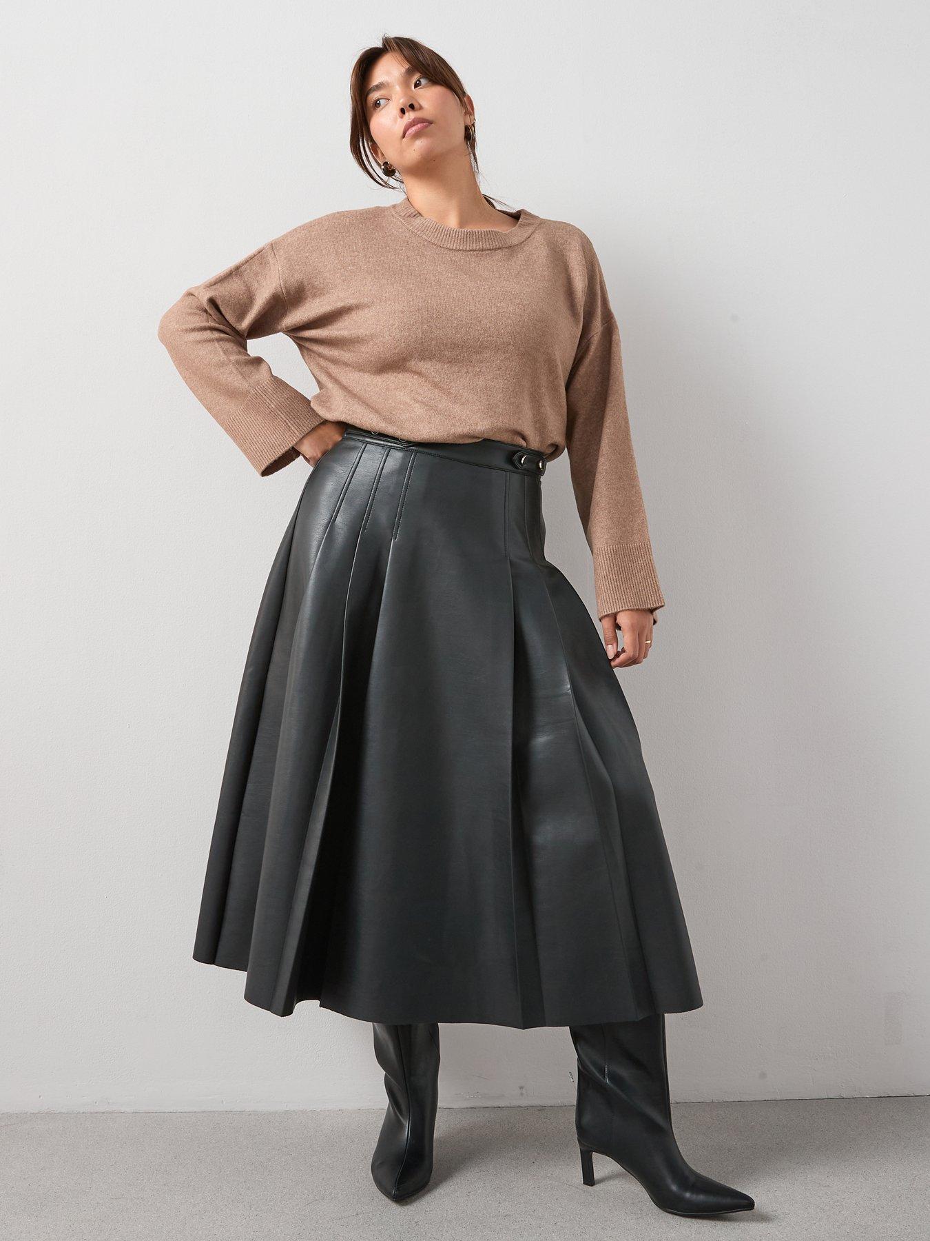 Image 3 of 7 of V by Very Curve Pu Pleated Midi Skirt - Black