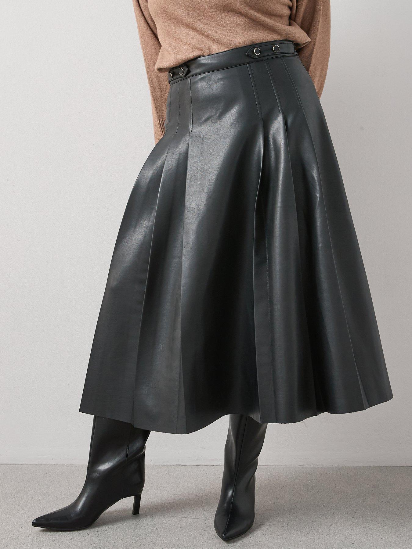 Image 5 of 7 of V by Very Curve Pu Pleated Midi Skirt - Black
