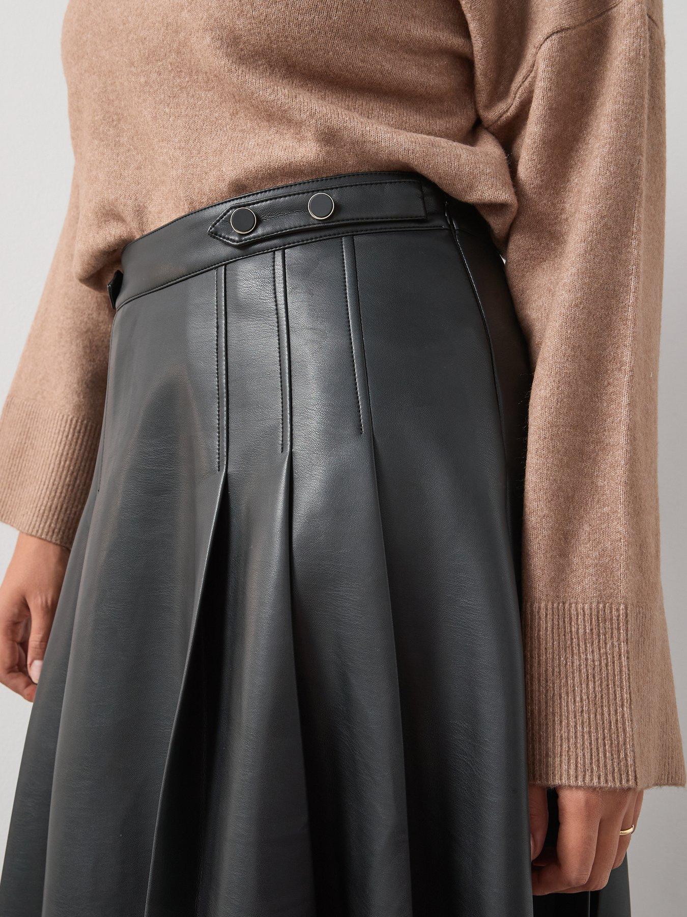 Image 6 of 7 of V by Very Curve Pu Pleated Midi Skirt - Black
