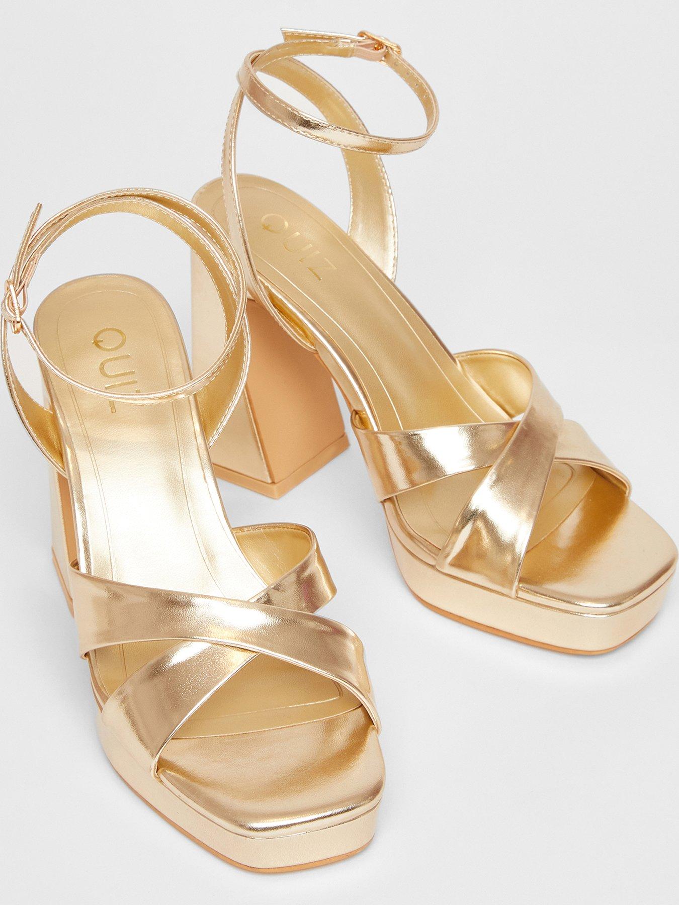  image of quiz-gold-cross-strap-platform-heels