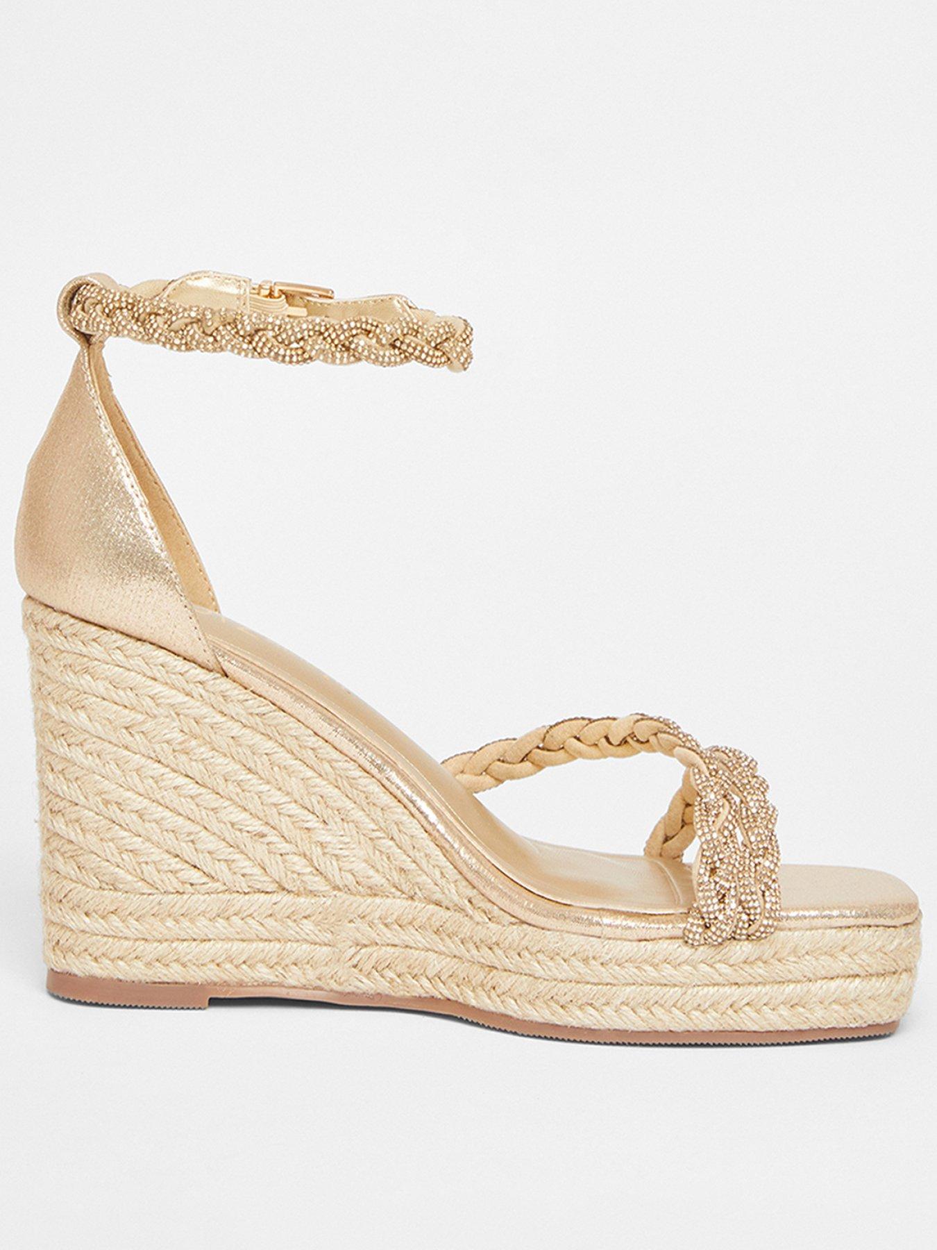 undefined Wide Fit Gold Diamante Wedges