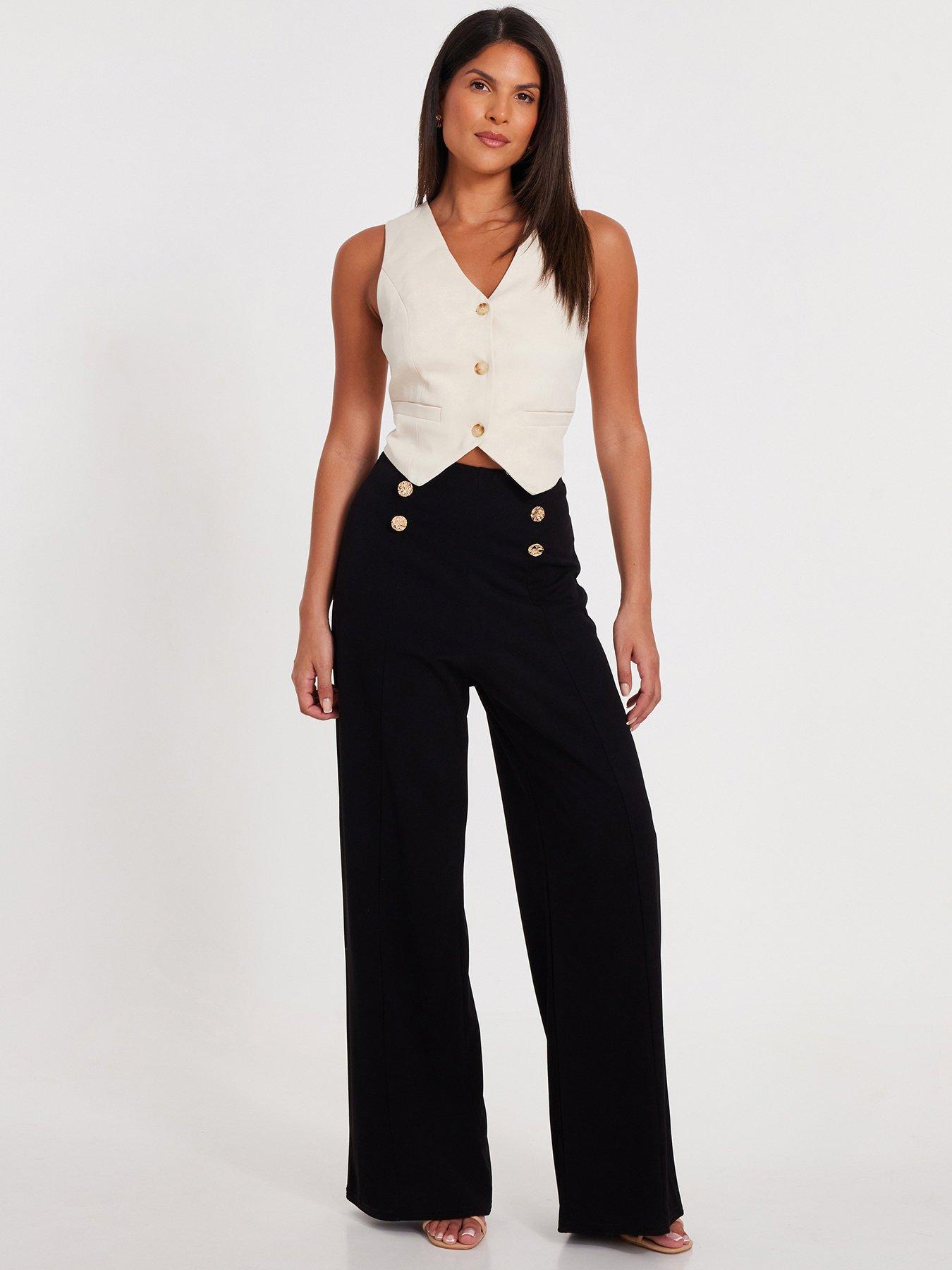 undefined Black Button Detail Palazzo Trousers