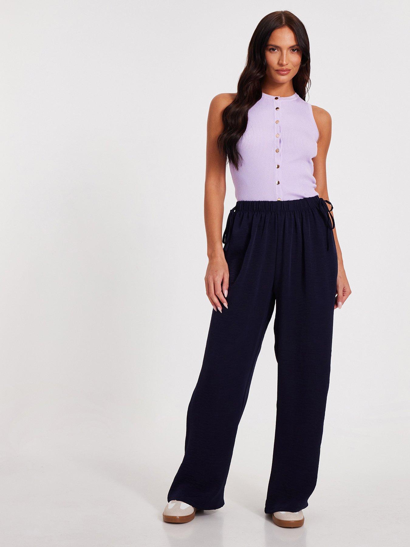 undefined Navy Tie Waist Palazzo Trousers