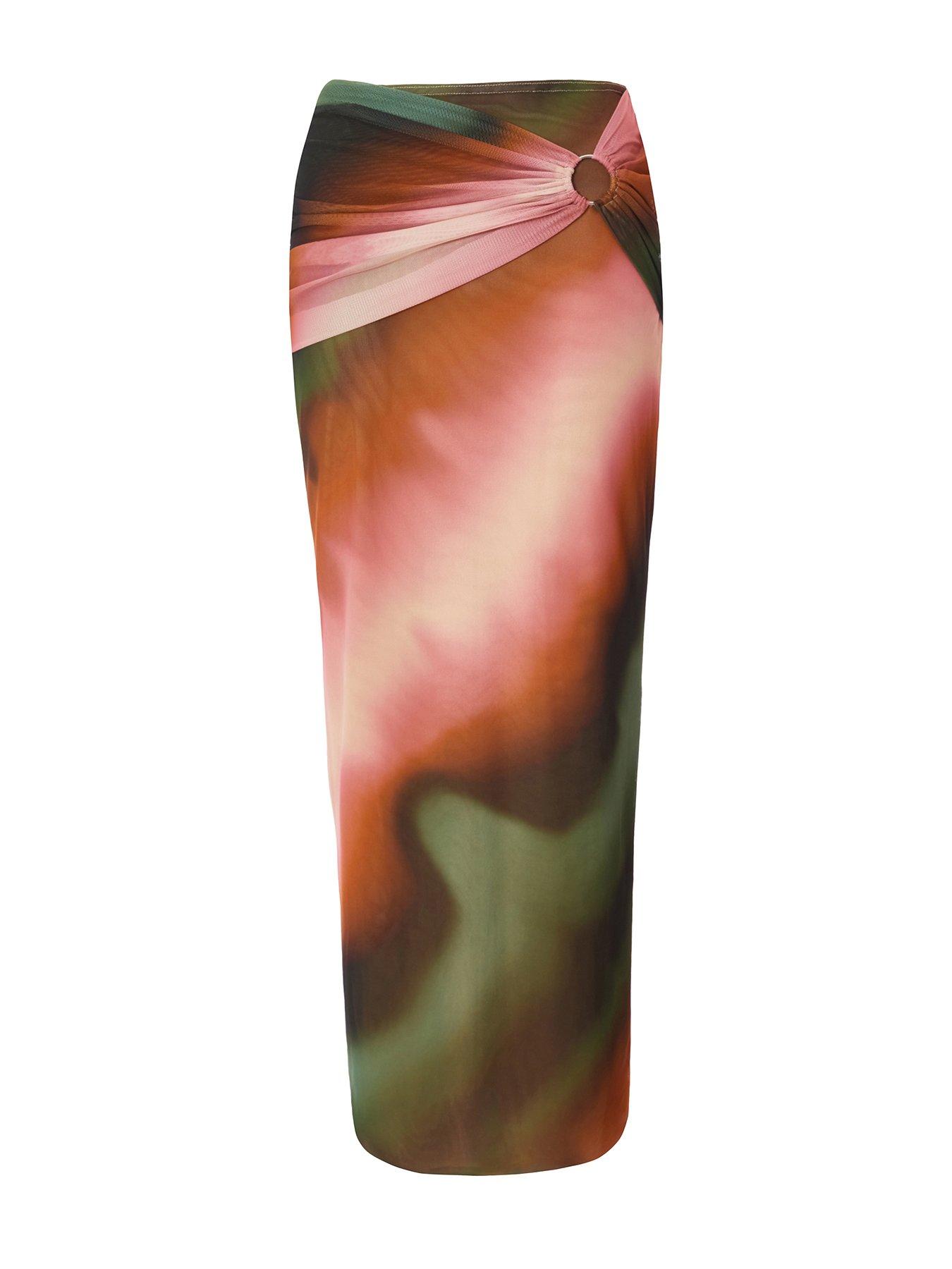  image of quiz-green-mesh-ruched-maxi-skirt