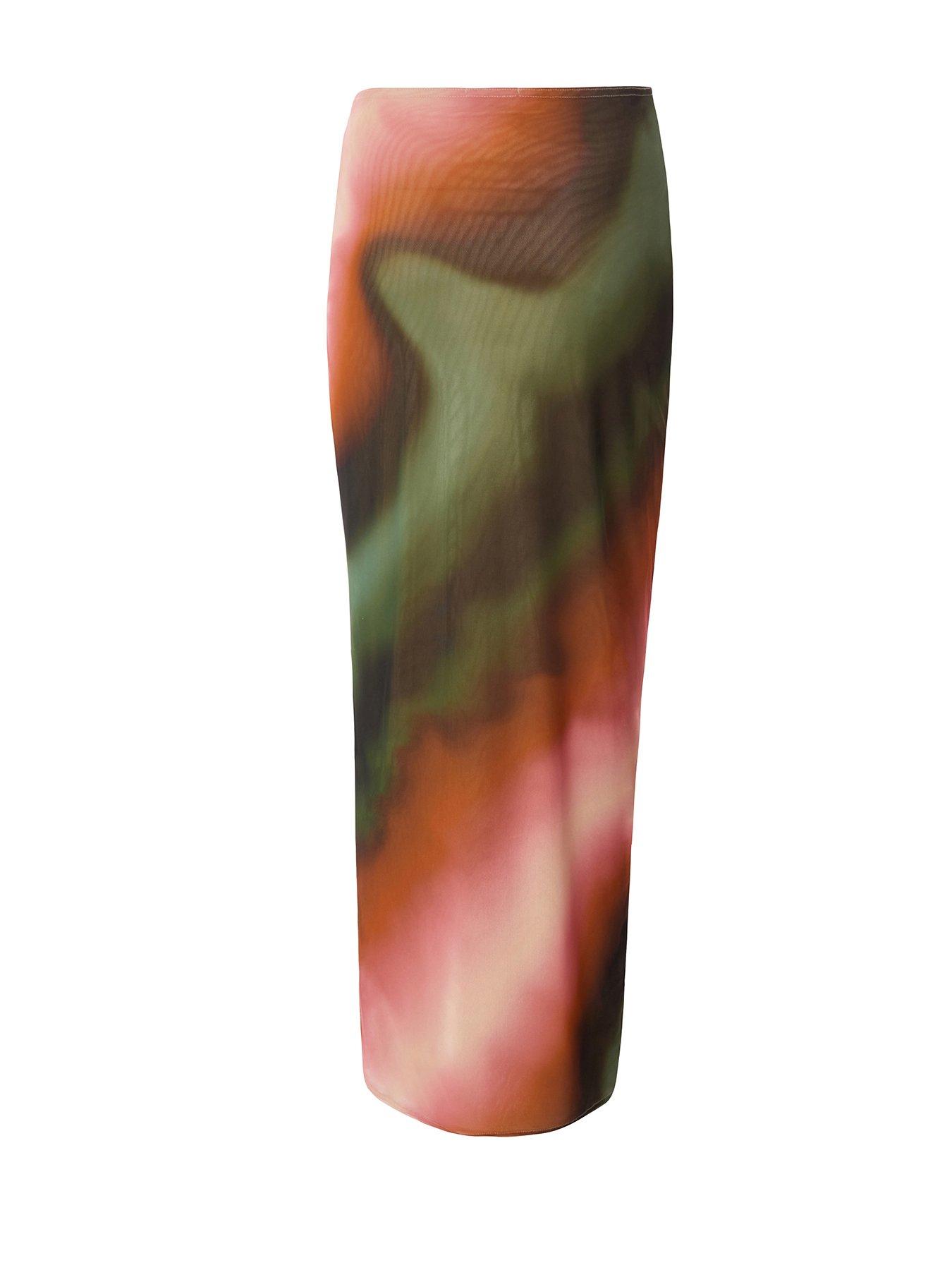  image of quiz-green-mesh-ruched-maxi-skirt
