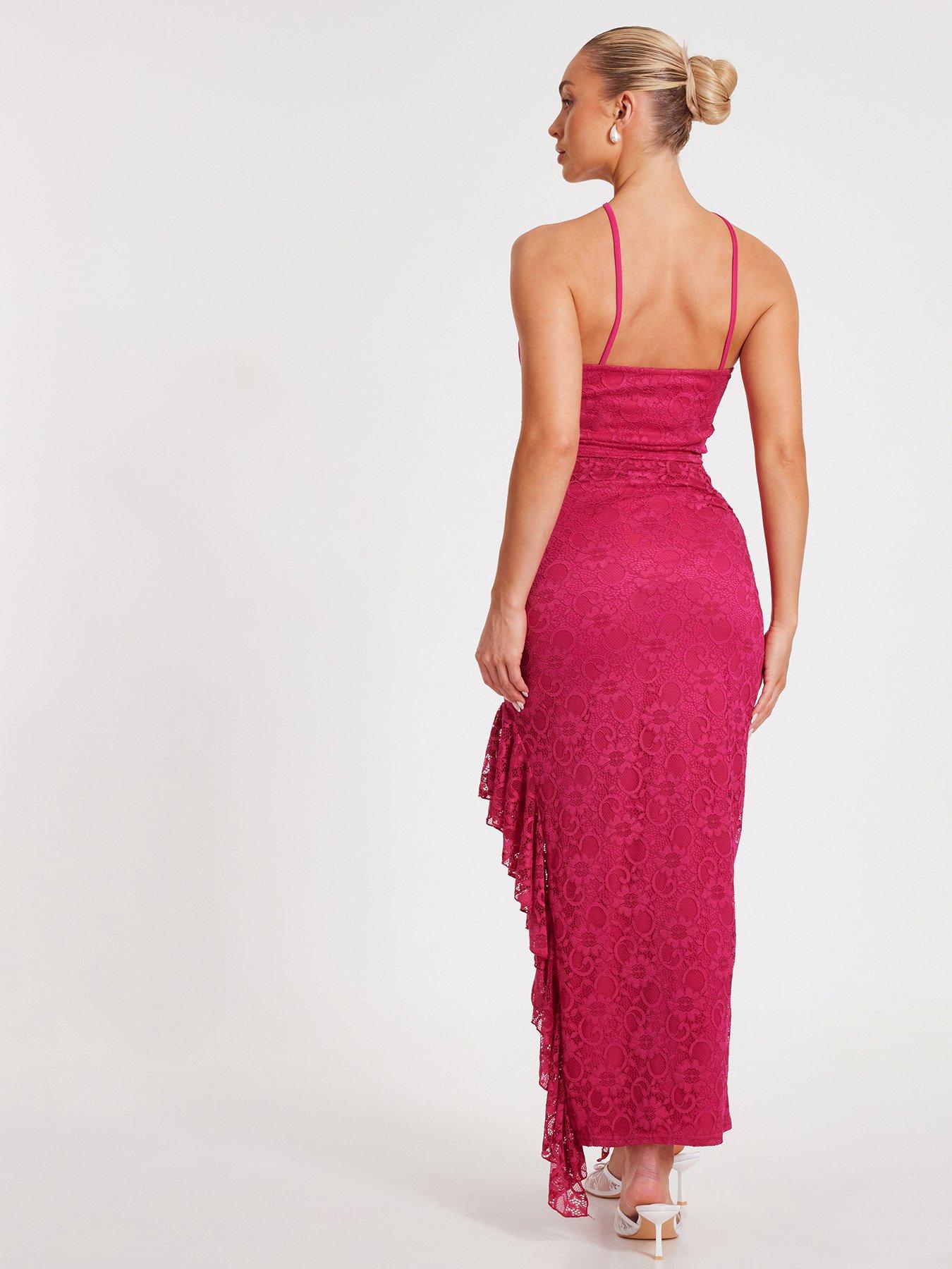  image of quiz-hot-pink-lace-maxi-skirt