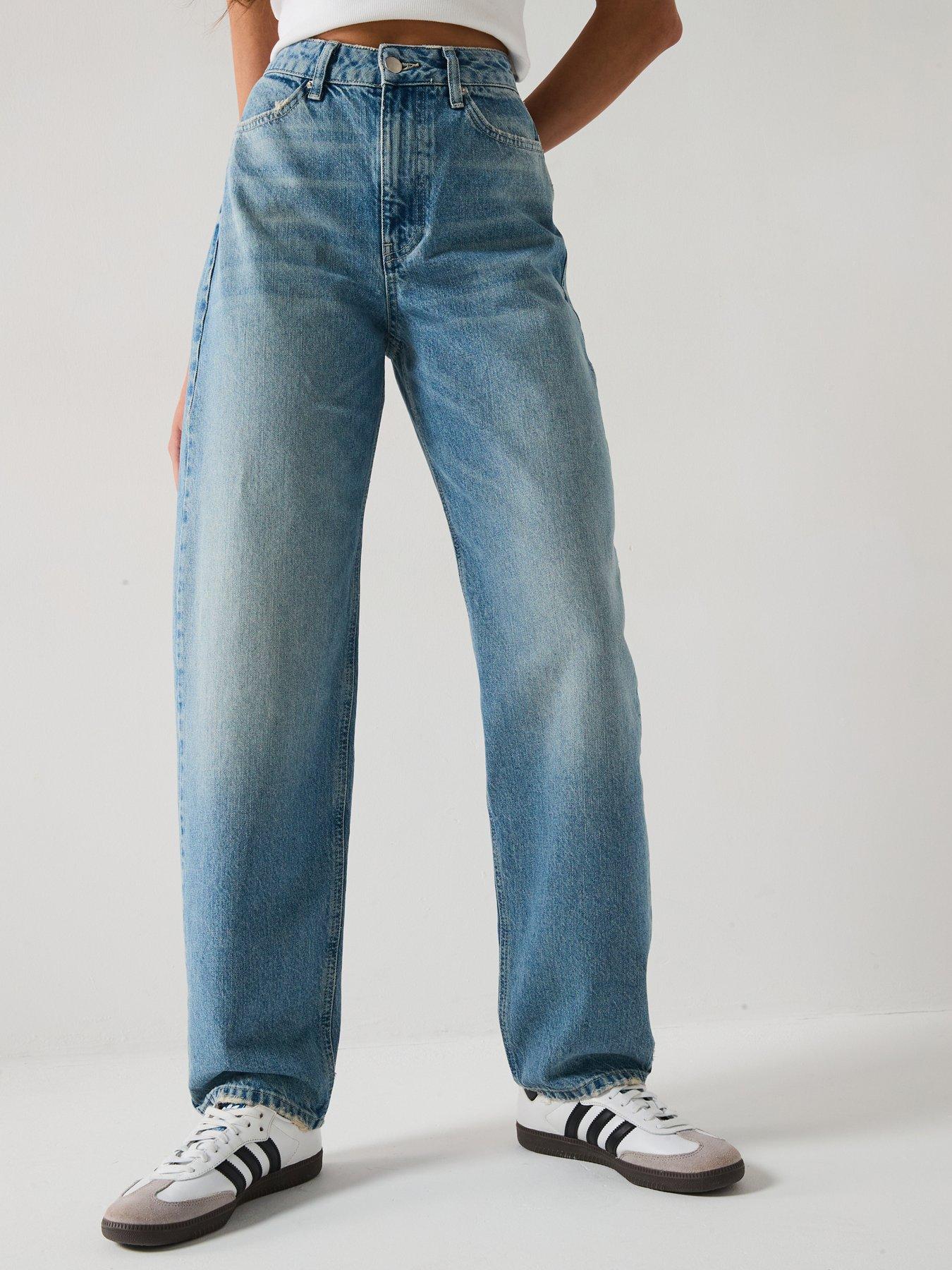 undefined High Waist Full Length Mom Jeans - Mid Wash