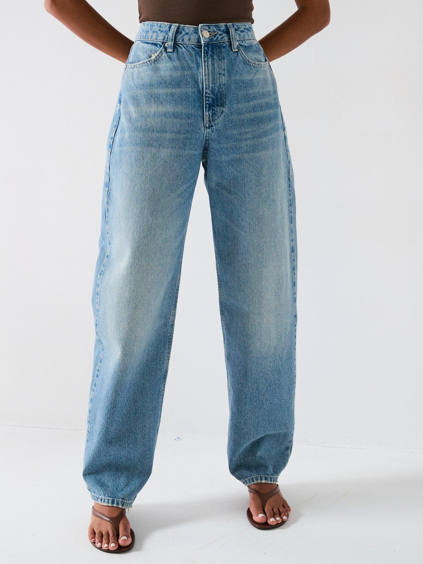 V by Very High Waist Soft Barrel Leg Jeans - Mid Wash