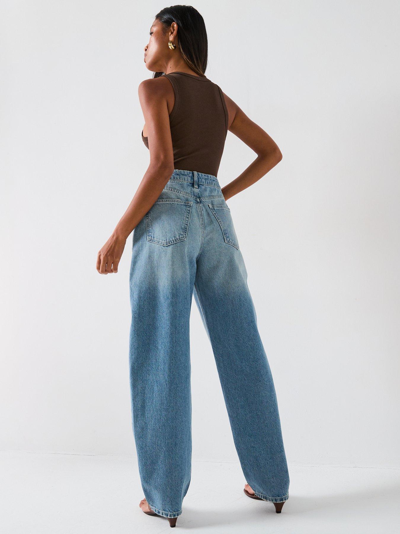 Image 2 of 6 of V by Very High Waist Soft Barrel Leg Jeans - Mid Wash