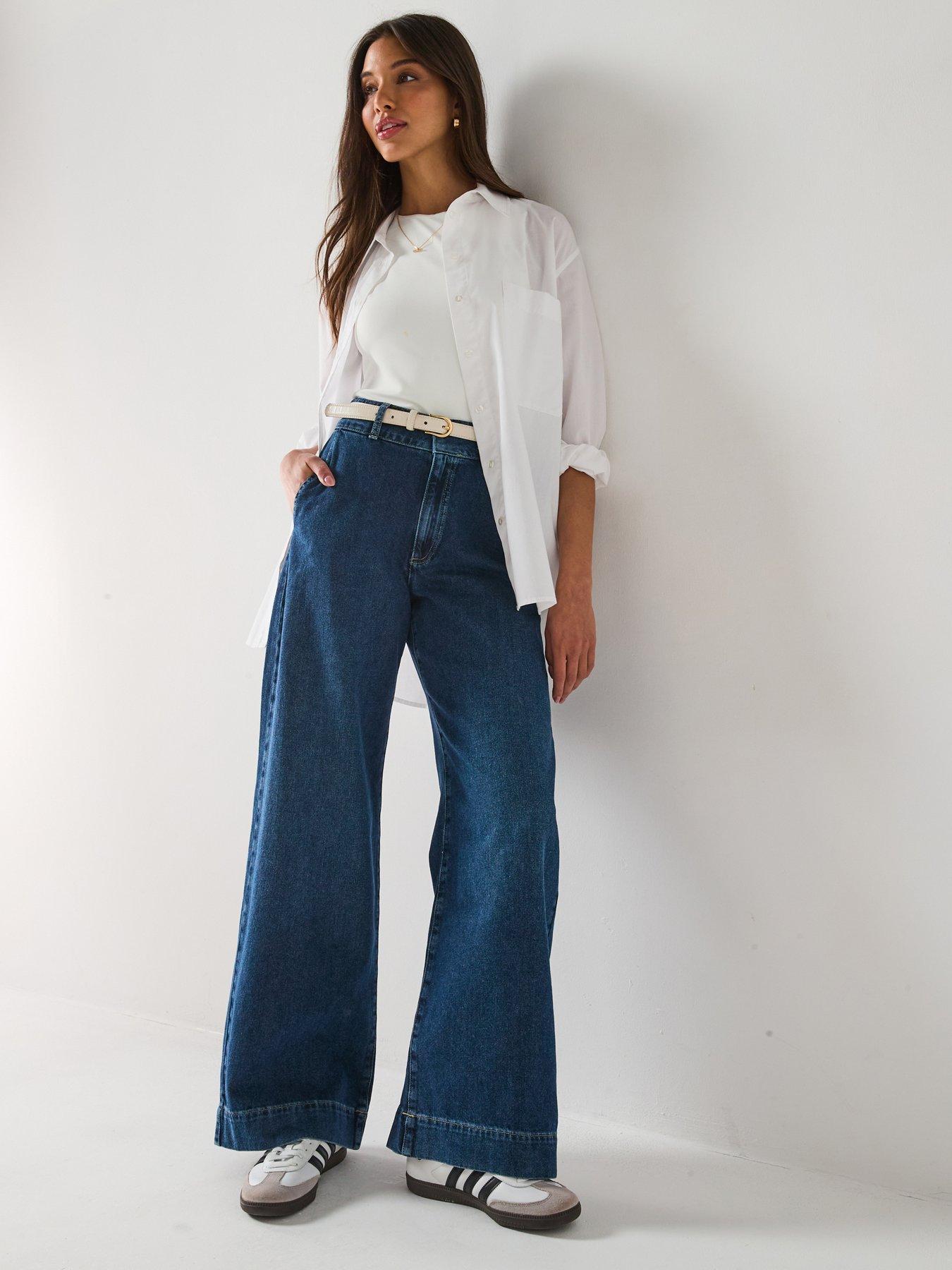 The Very Collection High Waist Soft Tailored Wide Jeans - Dark Wash