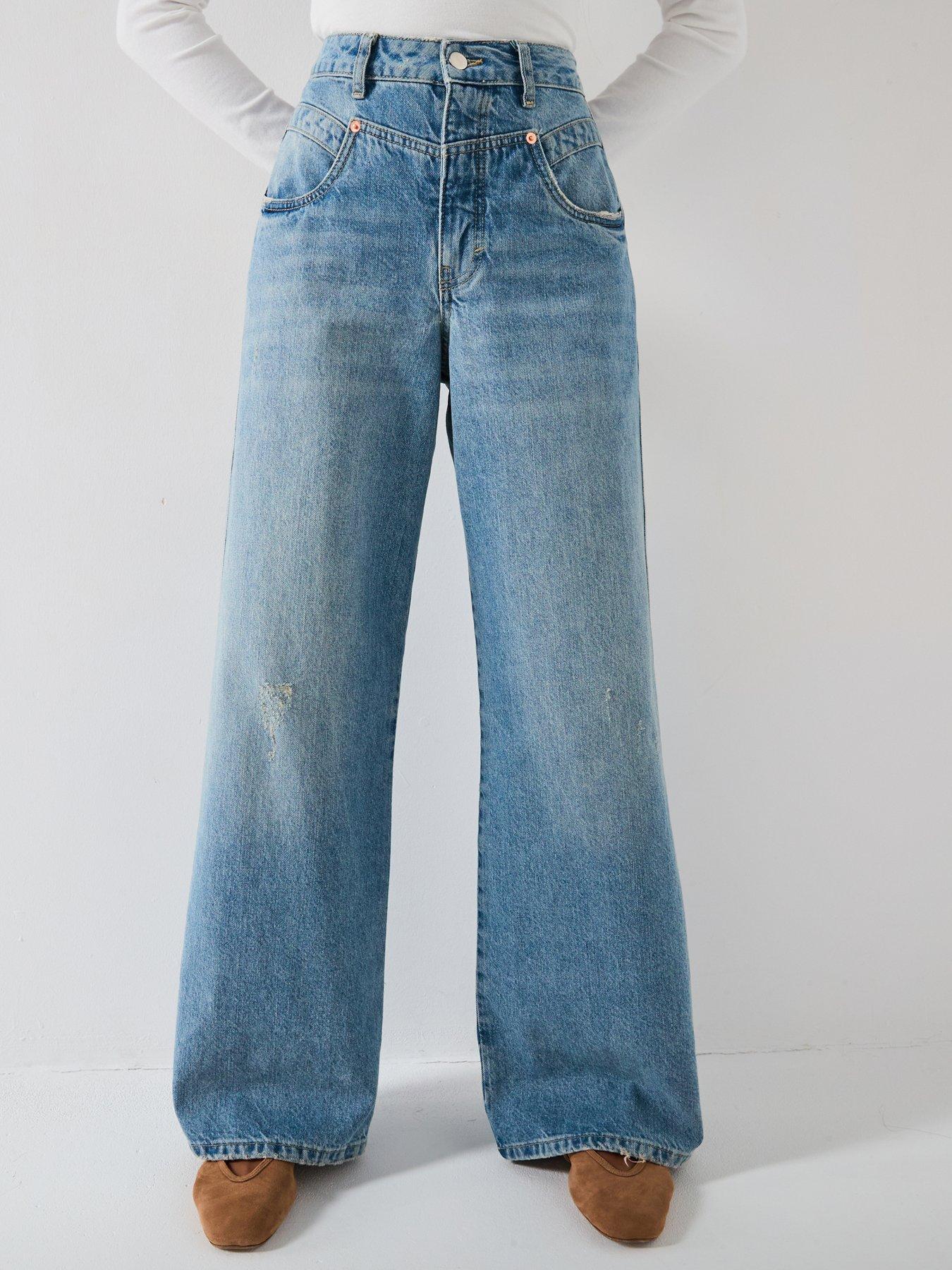 undefined Rose Yoke Wide Leg Jeans - Mid Wash