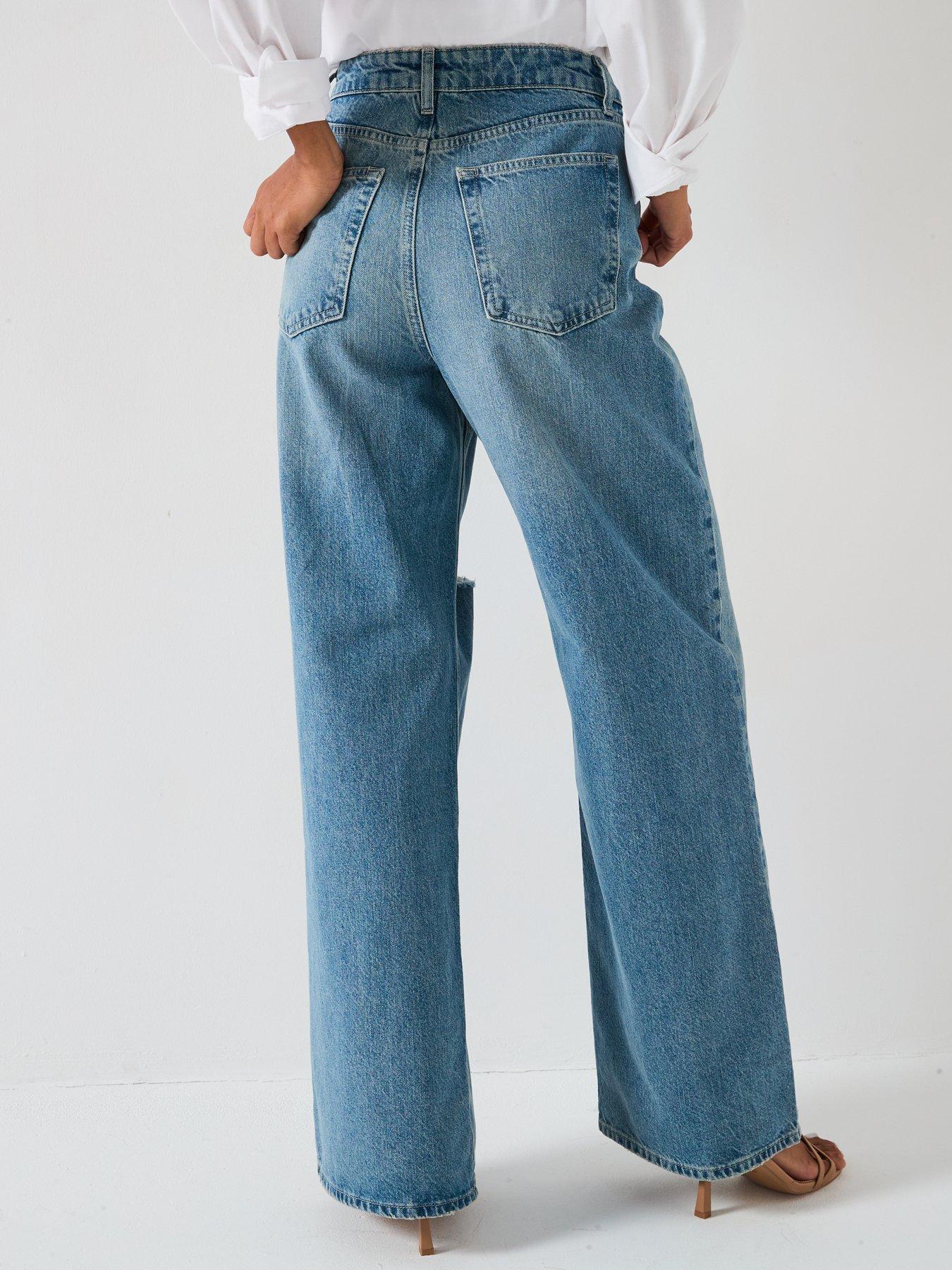 Image 2 of 6 of The Very Collection Wide Leg Jeans with Rips - Mid Wash