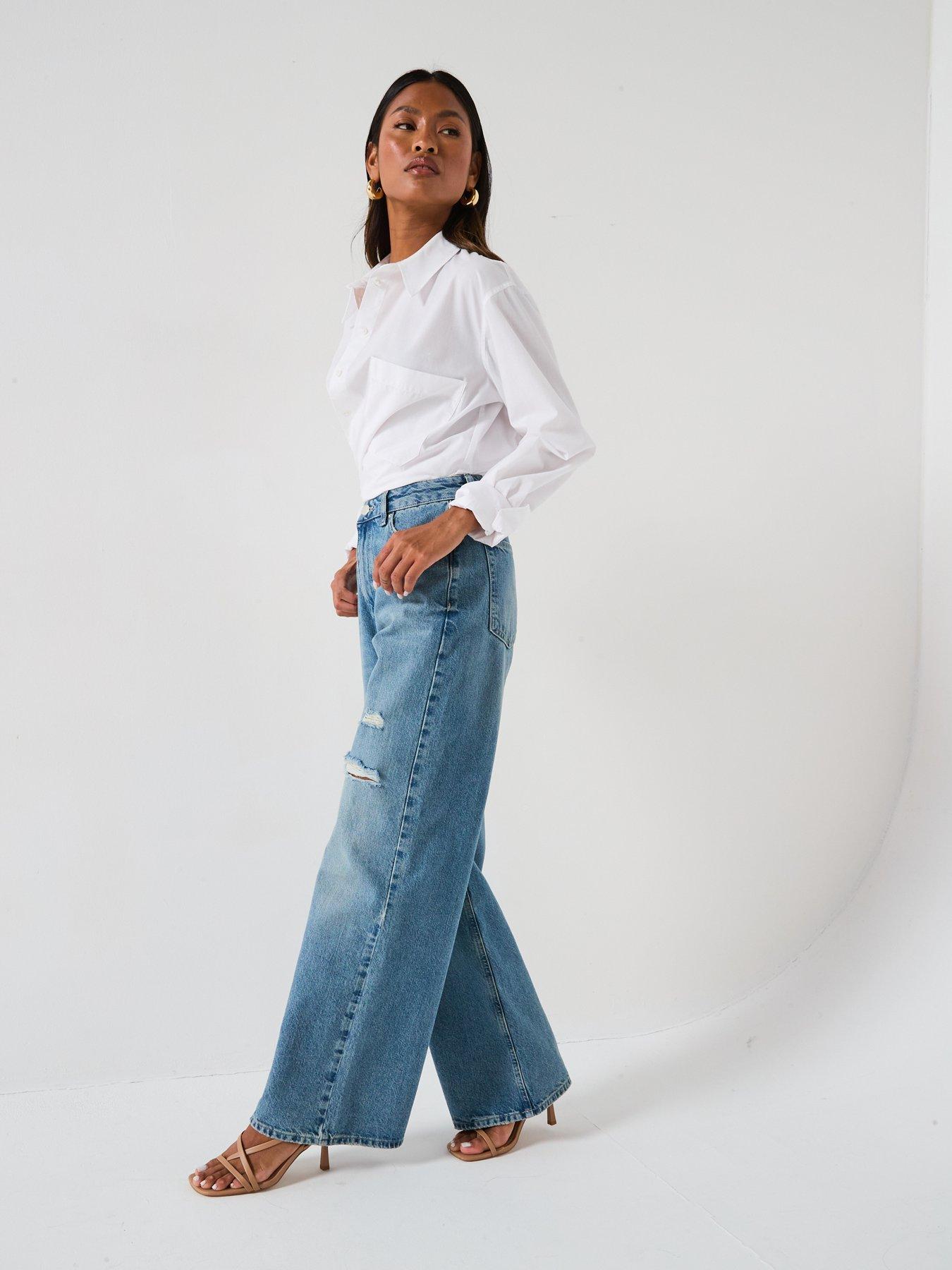 Image 3 of 6 of The Very Collection Wide Leg Jeans with Rips - Mid Wash
