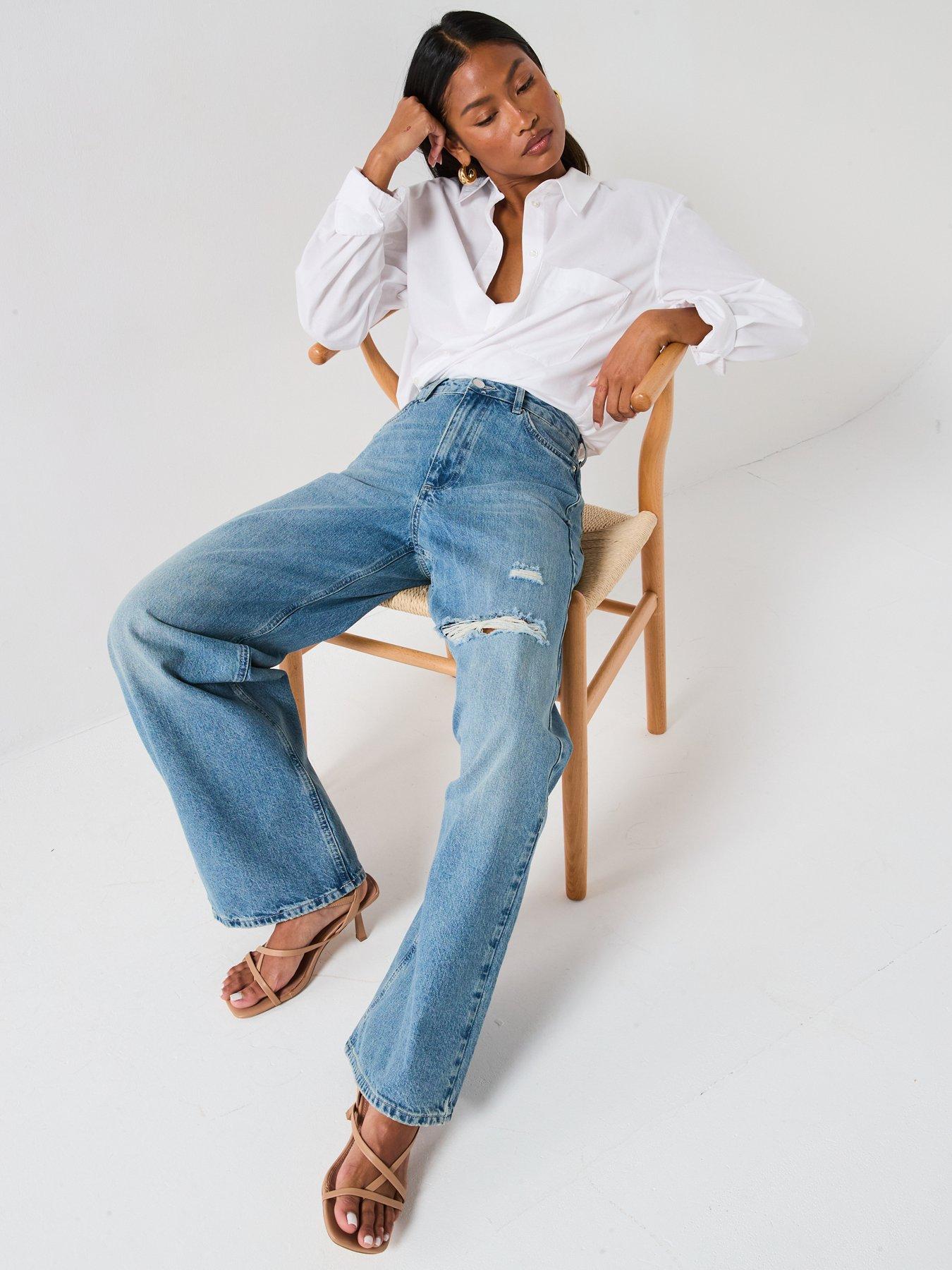 Image 4 of 6 of The Very Collection Wide Leg Jeans with Rips - Mid Wash