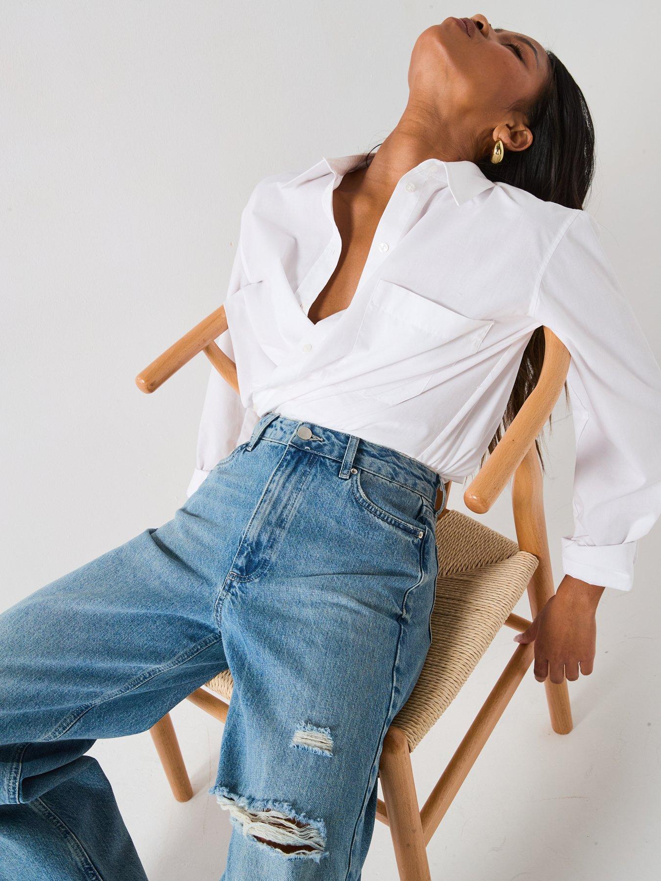 Image 5 of 6 of The Very Collection Wide Leg Jeans with Rips - Mid Wash