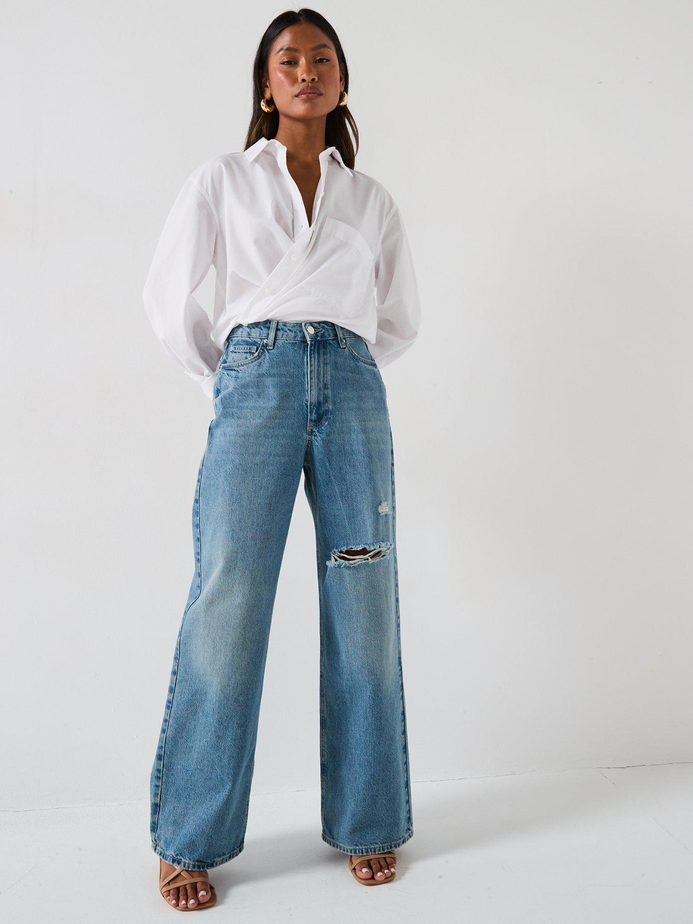 Image 6 of 6 of The Very Collection Wide Leg Jeans with Rips - Mid Wash