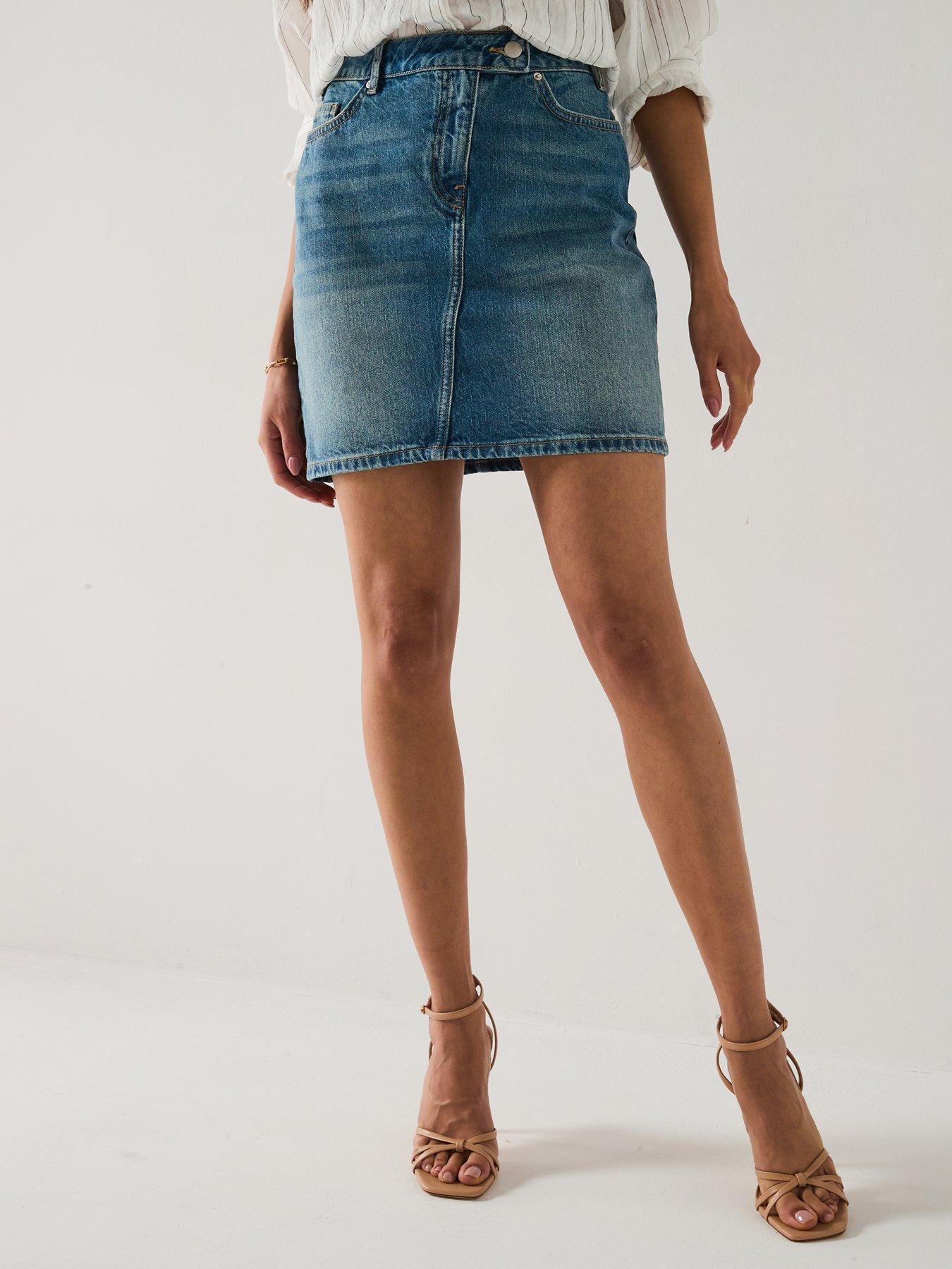 V by Very Wrap Front Mini Skirt - Mid Wash