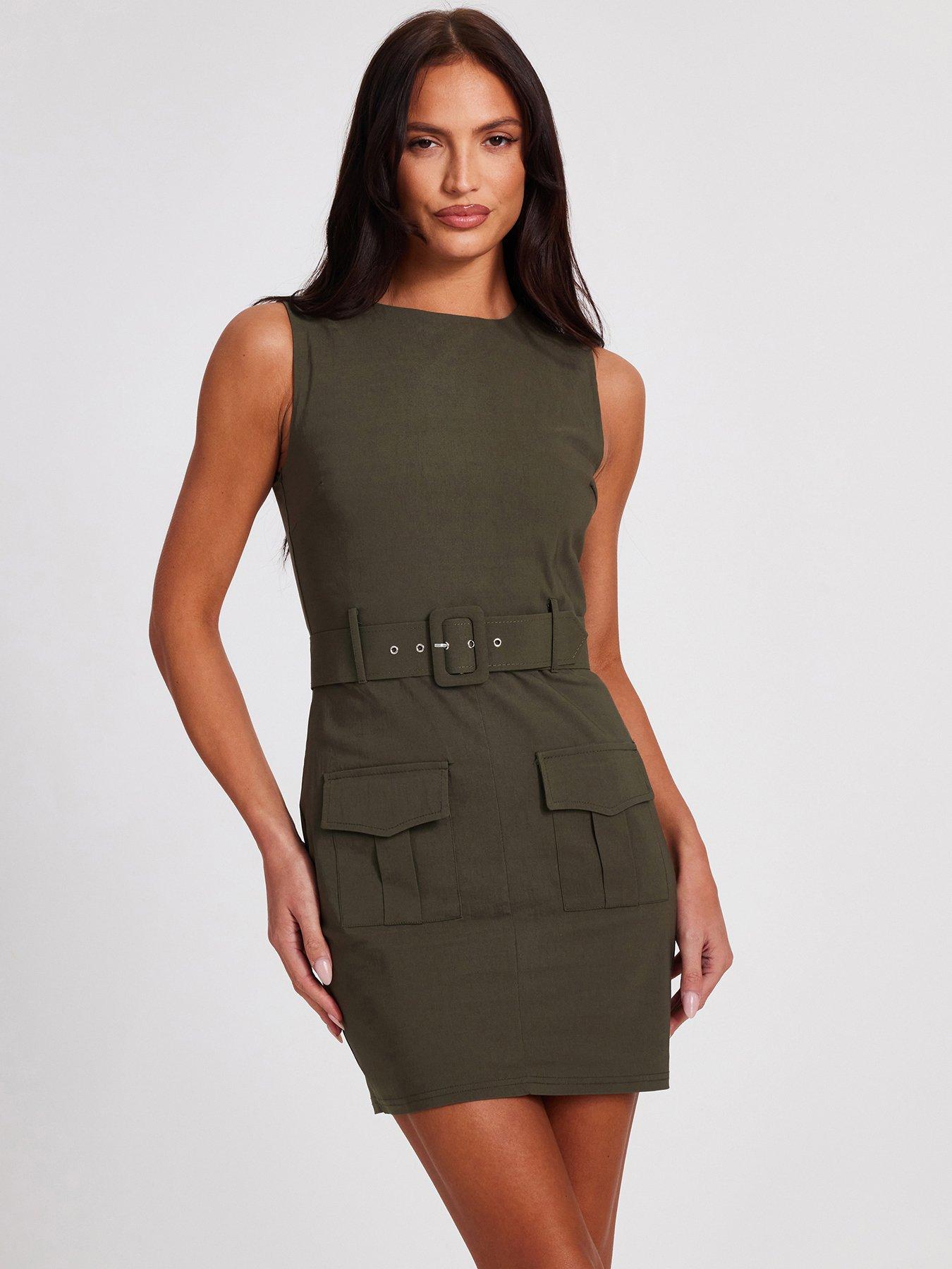 quiz-khaki-utility-mini-dress