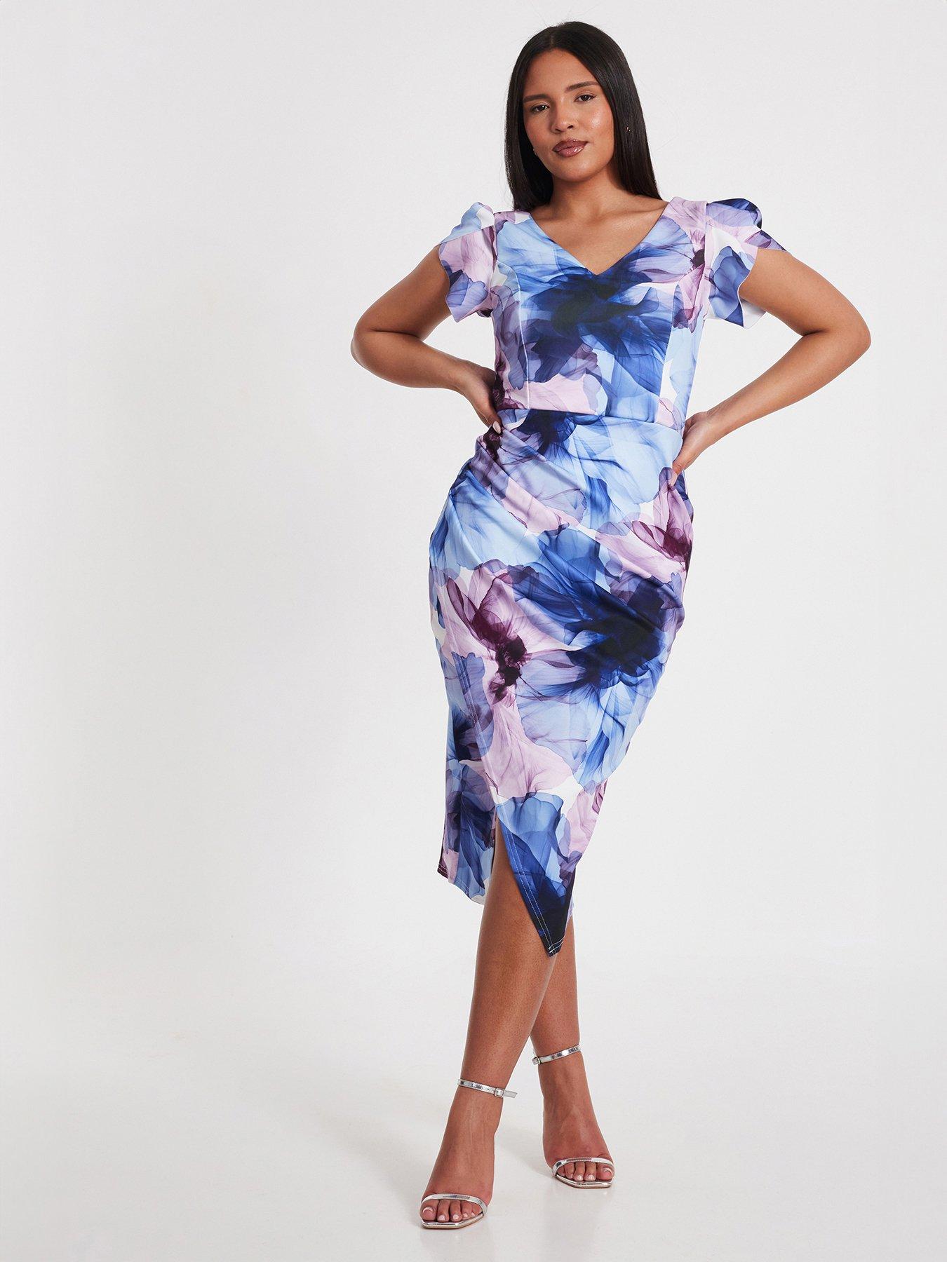 quiz-light-blue-floral-print-midi-dress