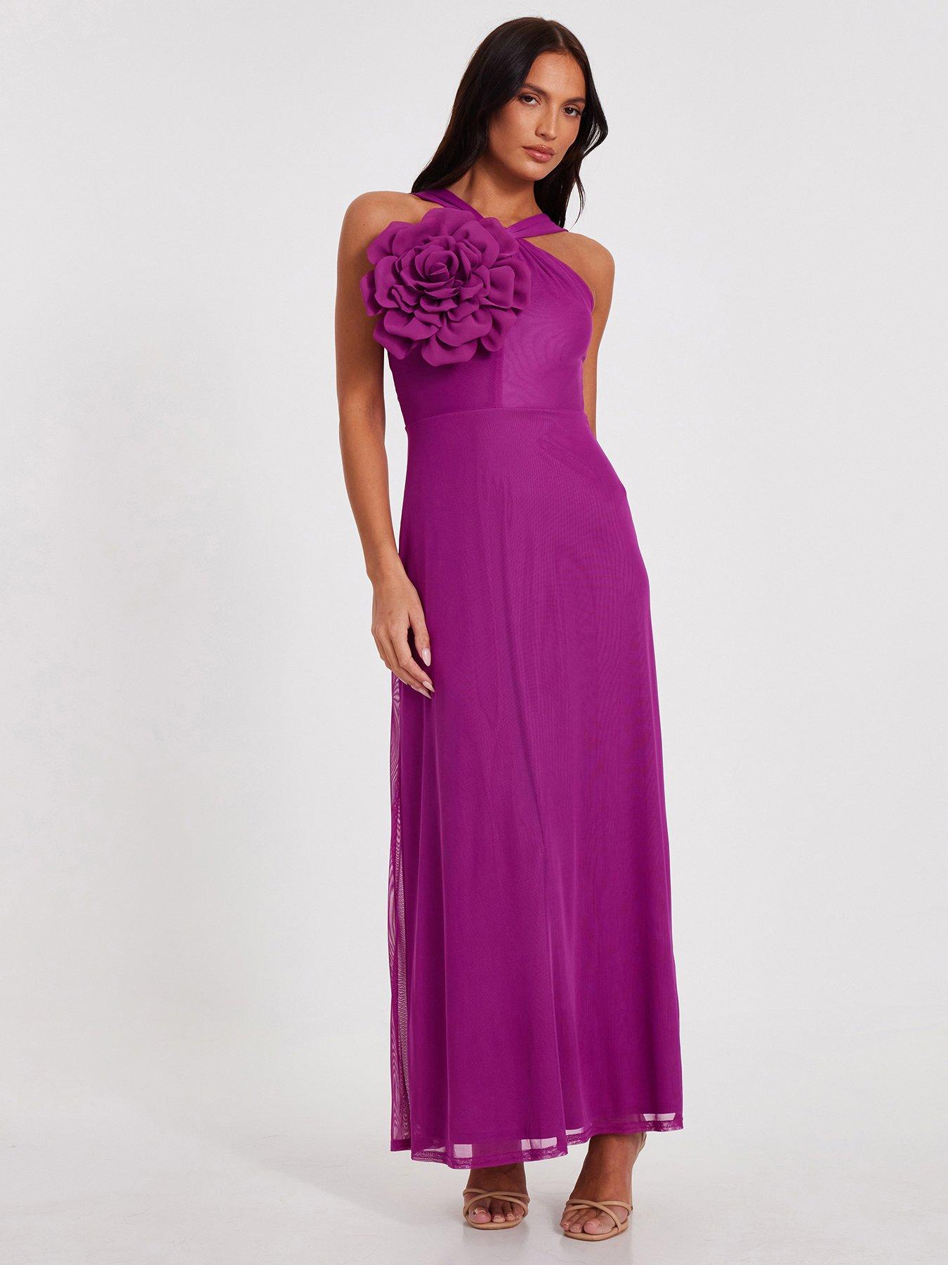 undefined Magenta Mesh Corsage Maxi Dress