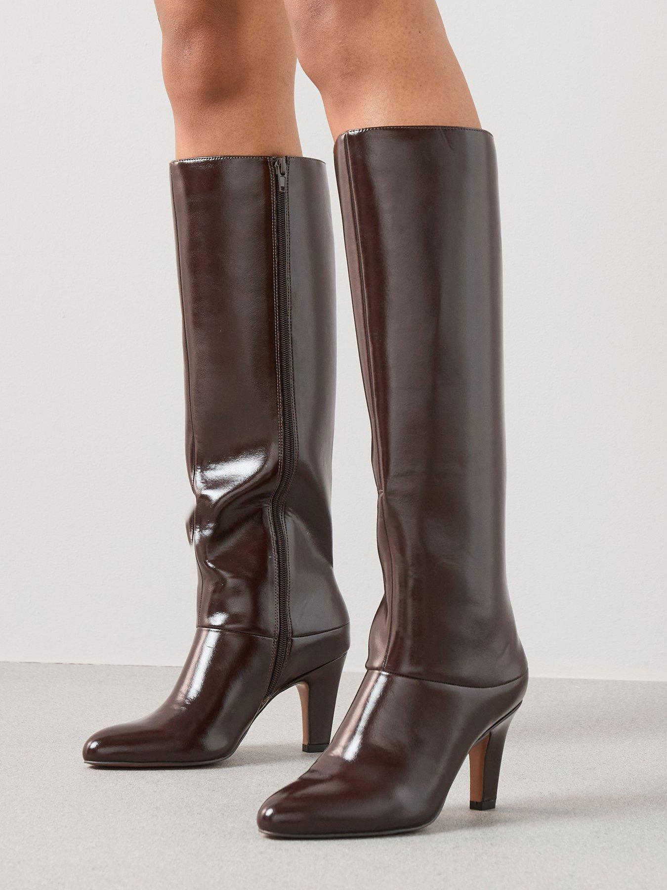 Image 1 of 7 of The Very Collection Block Heel Straight Leg Knee Boot - Brown&nbsp;