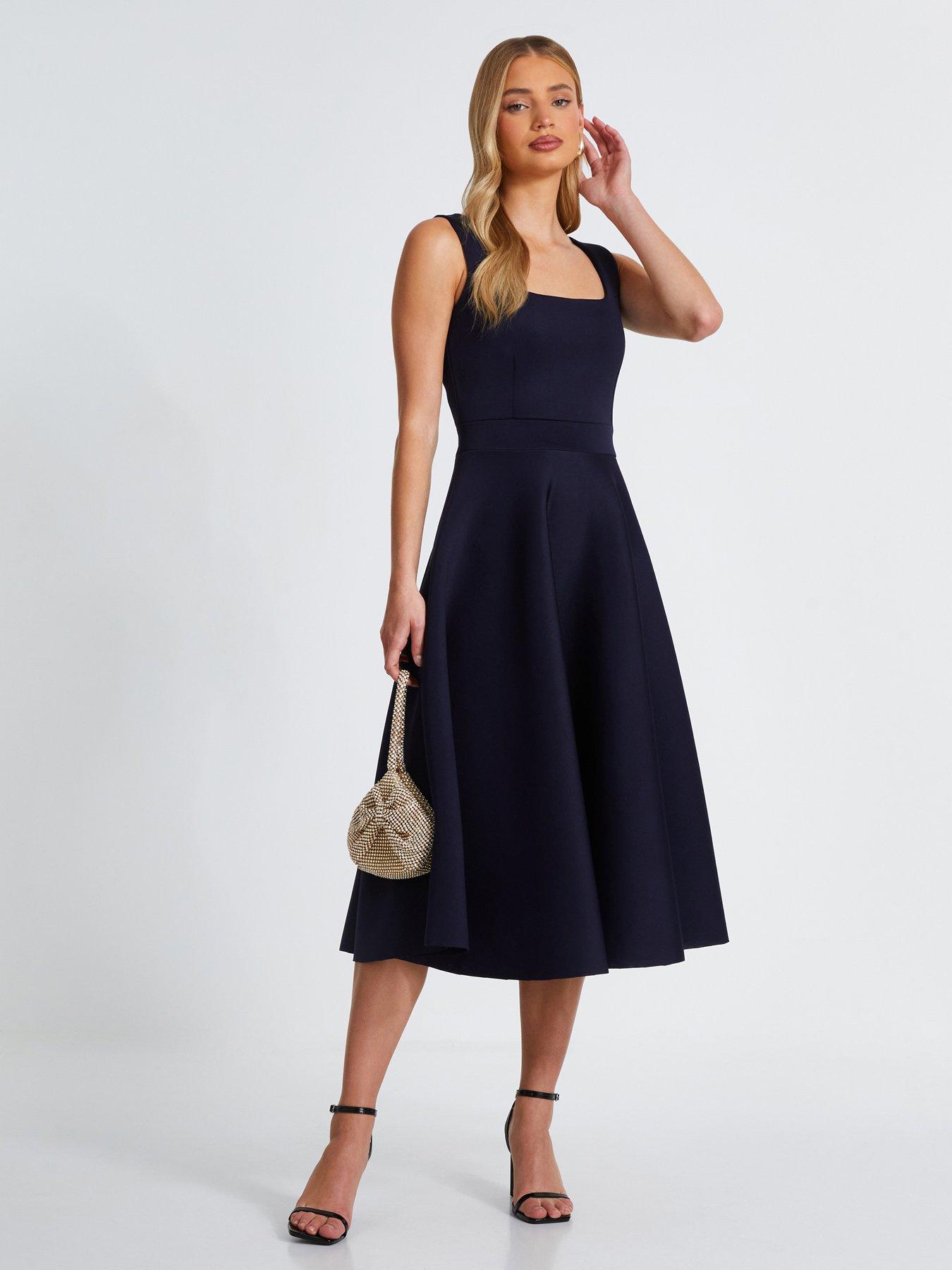quiz-navy-square-neckline-skater-dress