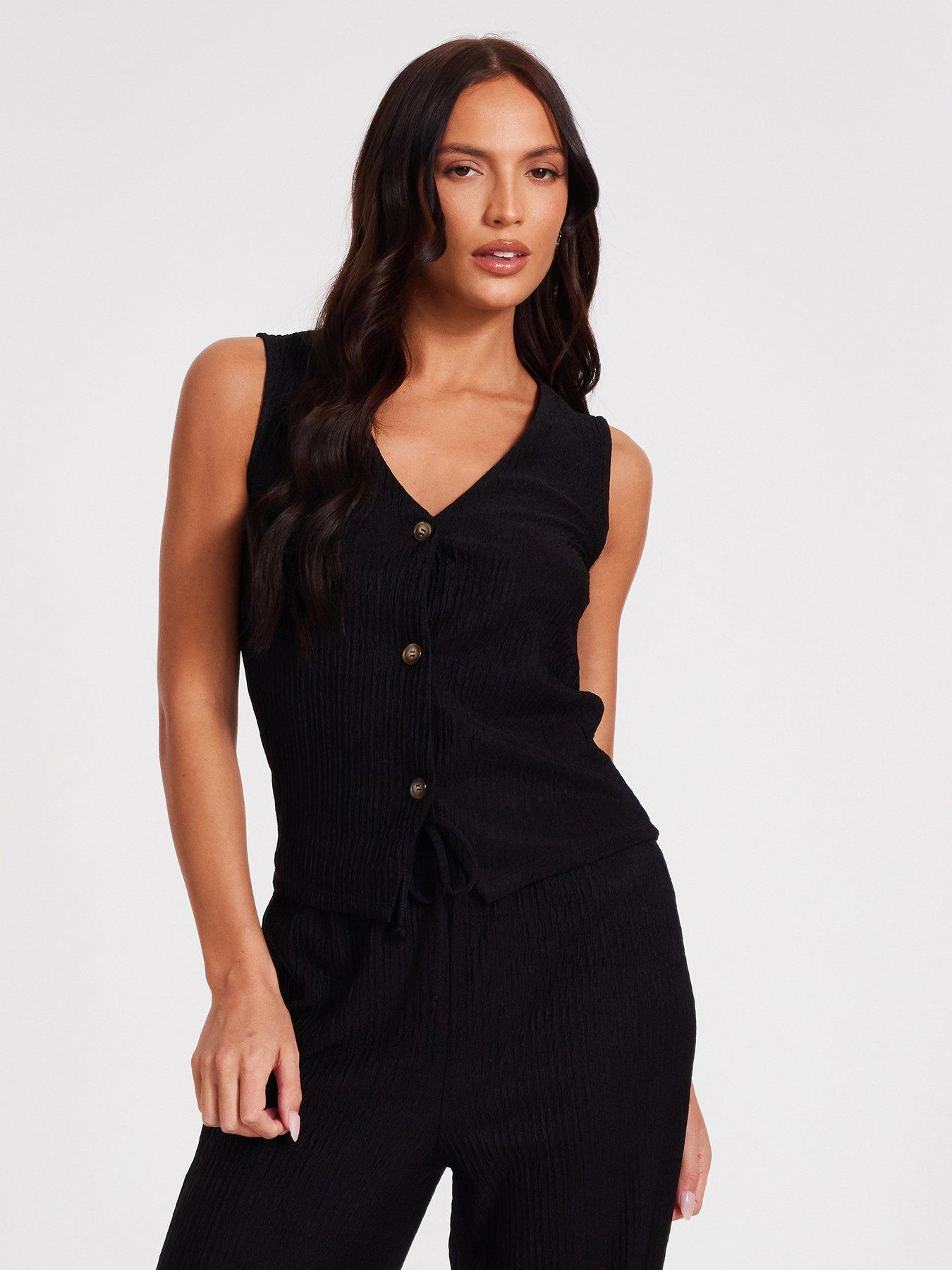 undefined Black V Neck Textured Waistcoat