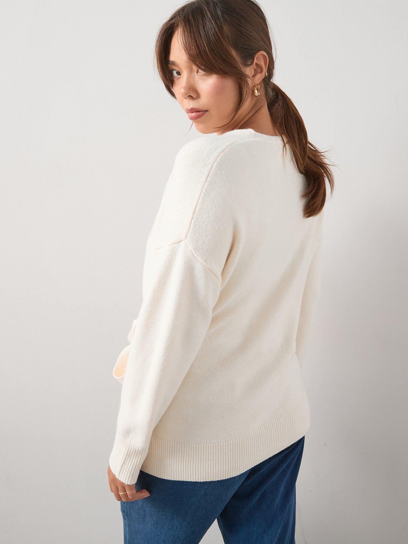 Image 2 of 6 of V by Very Curve Cosy Yarn Longline Wrap Jumper With Wool - Beige