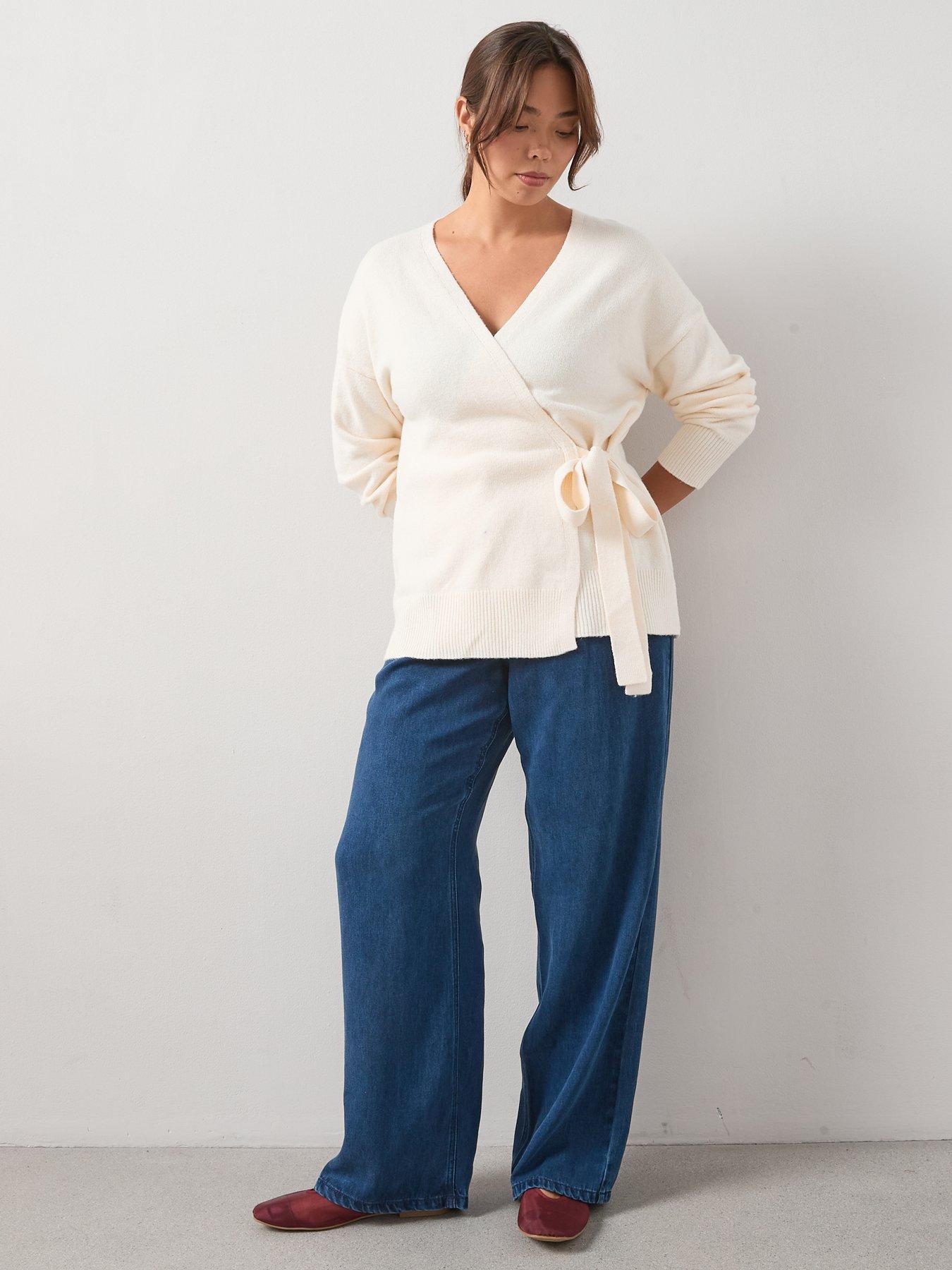 Image 3 of 6 of V by Very Curve Cosy Yarn Longline Wrap Jumper With Wool - Beige
