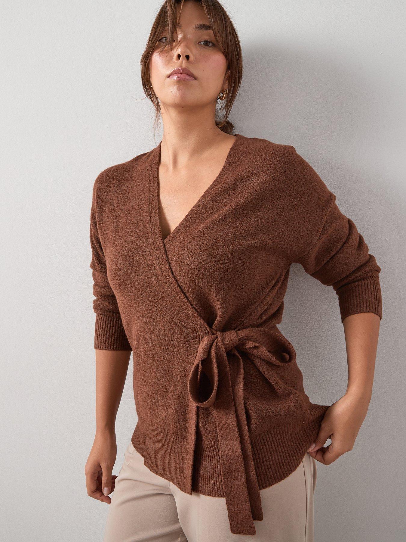Image 1 of 6 of V by Very Curve Longline Wrap Jumper - Brown