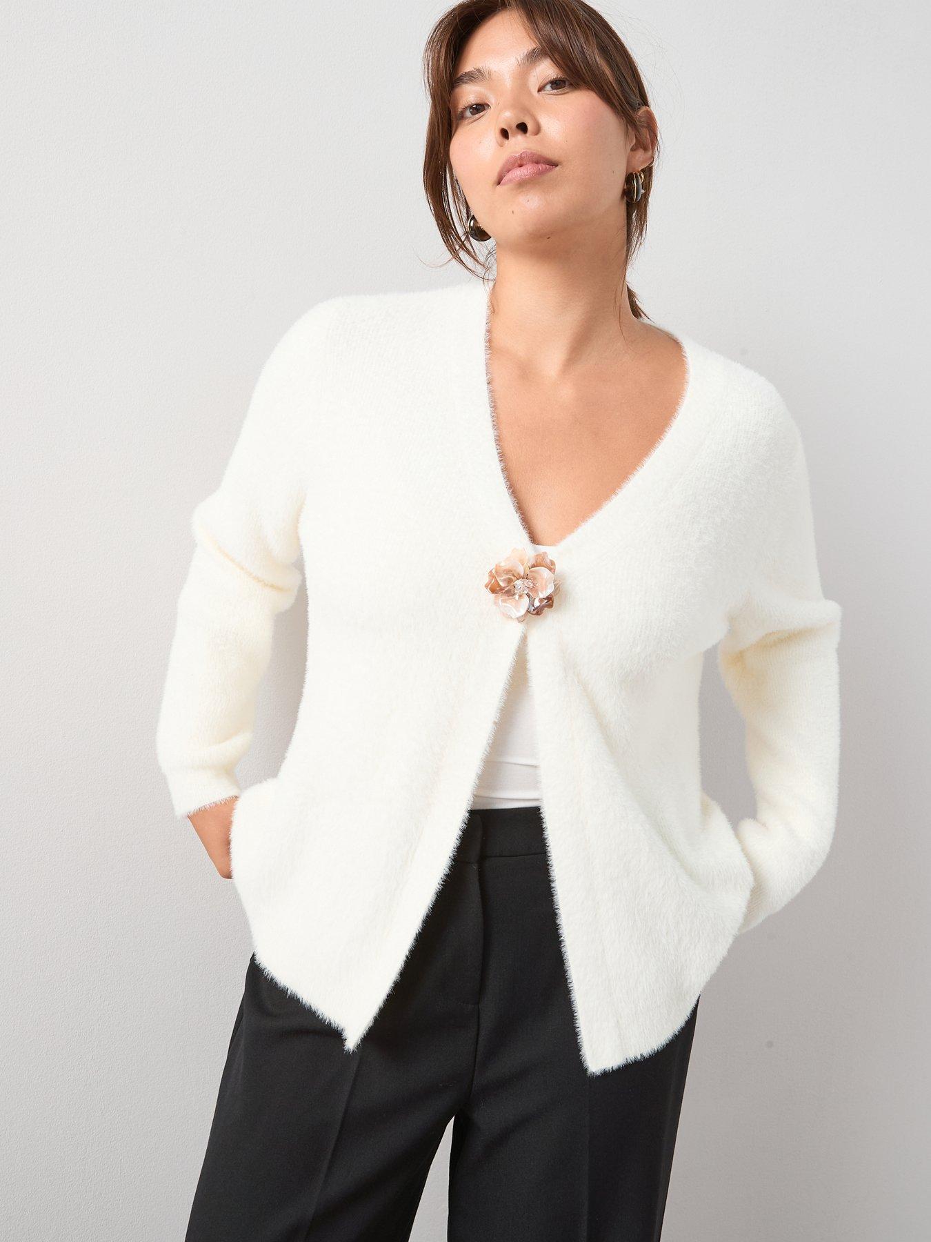 undefined Floral Trim Fluffy Cardigan