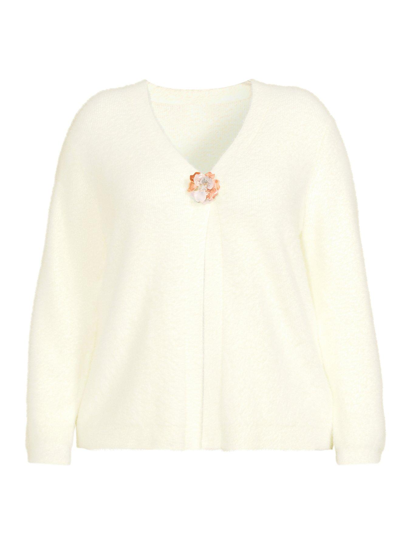 Image 7 of 7 of V by Very Curve Floral Trim Fluffy Cardigan