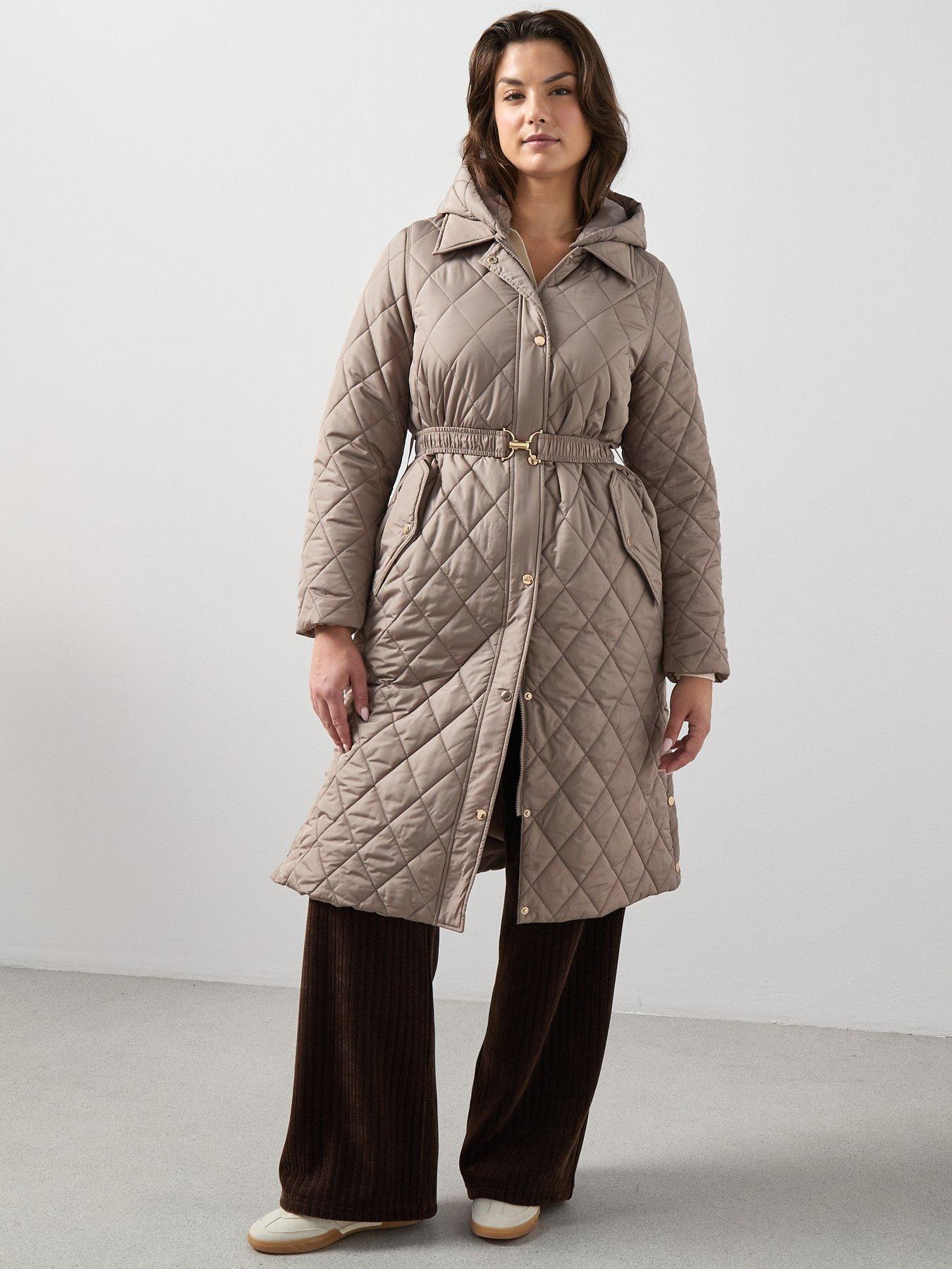 The Very Collection Curve Quilted Belted Coat - Brown