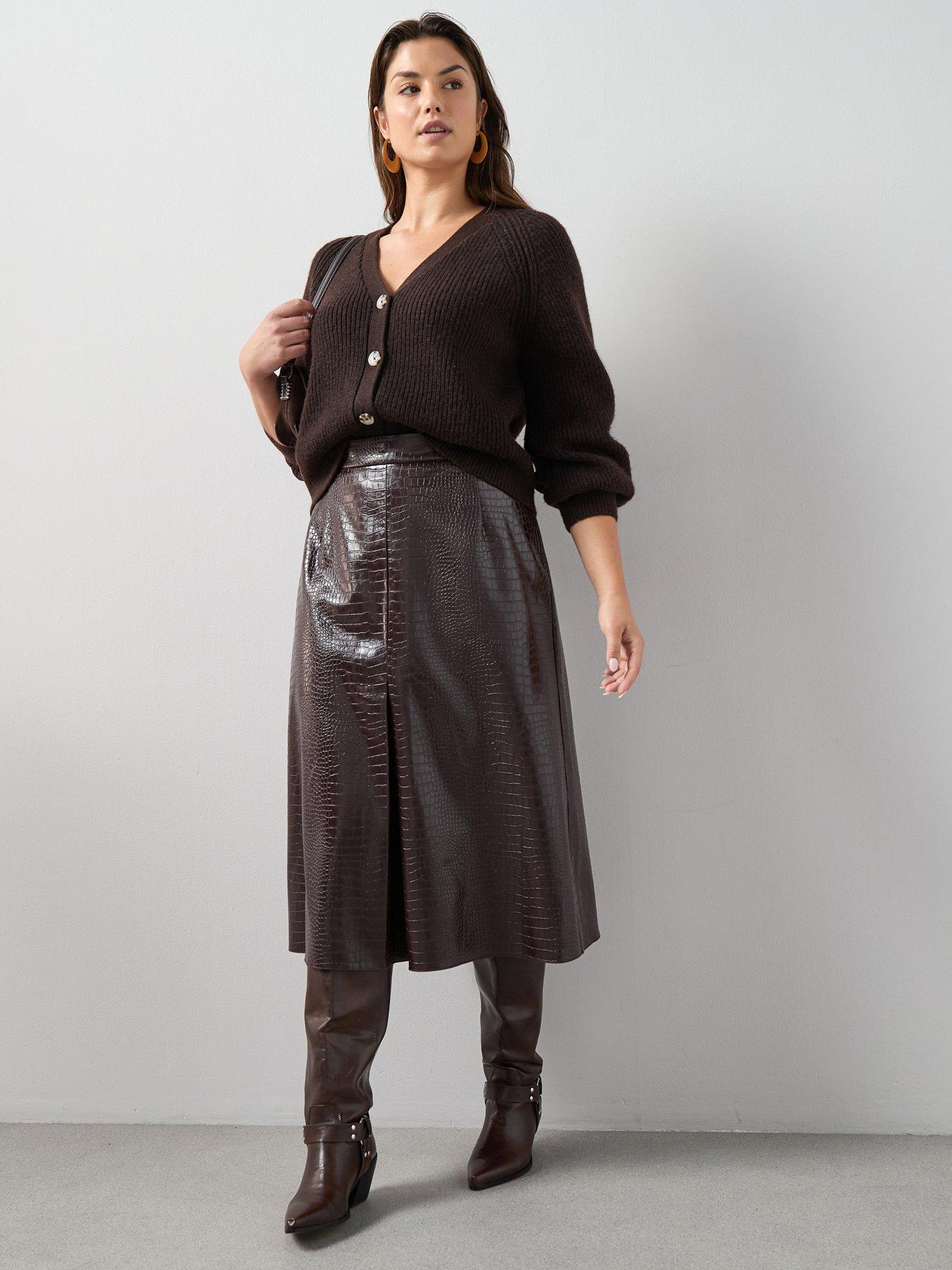 The Very Collection Curve Pu Croc A Line Midi Skirt - Burgundy